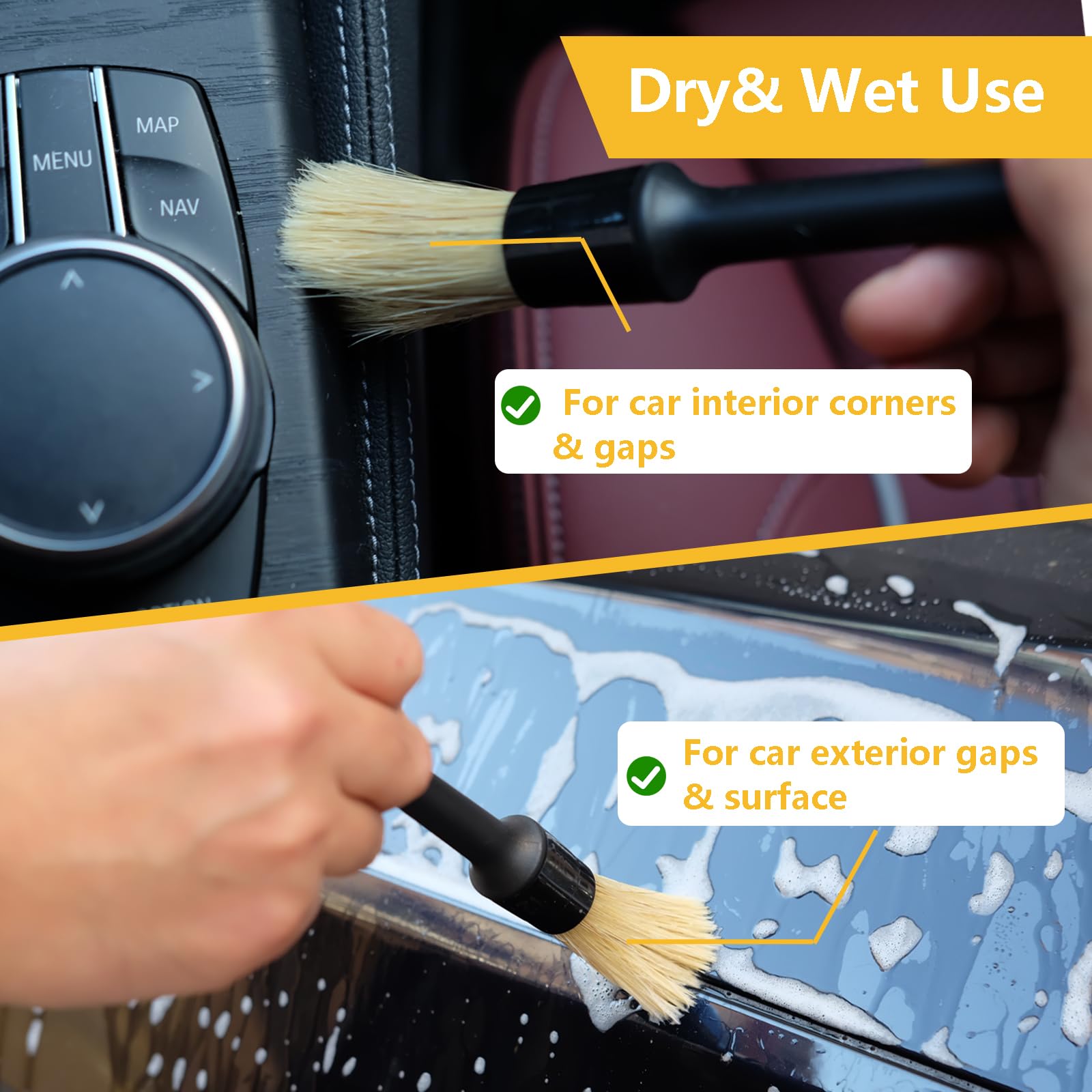 Gven Car Detailing Brush Set Car Cleaning Gel Interior Kit Auto Dust Brush Air Vent Duster & Soft Dust Remover Wheel Brush Inter