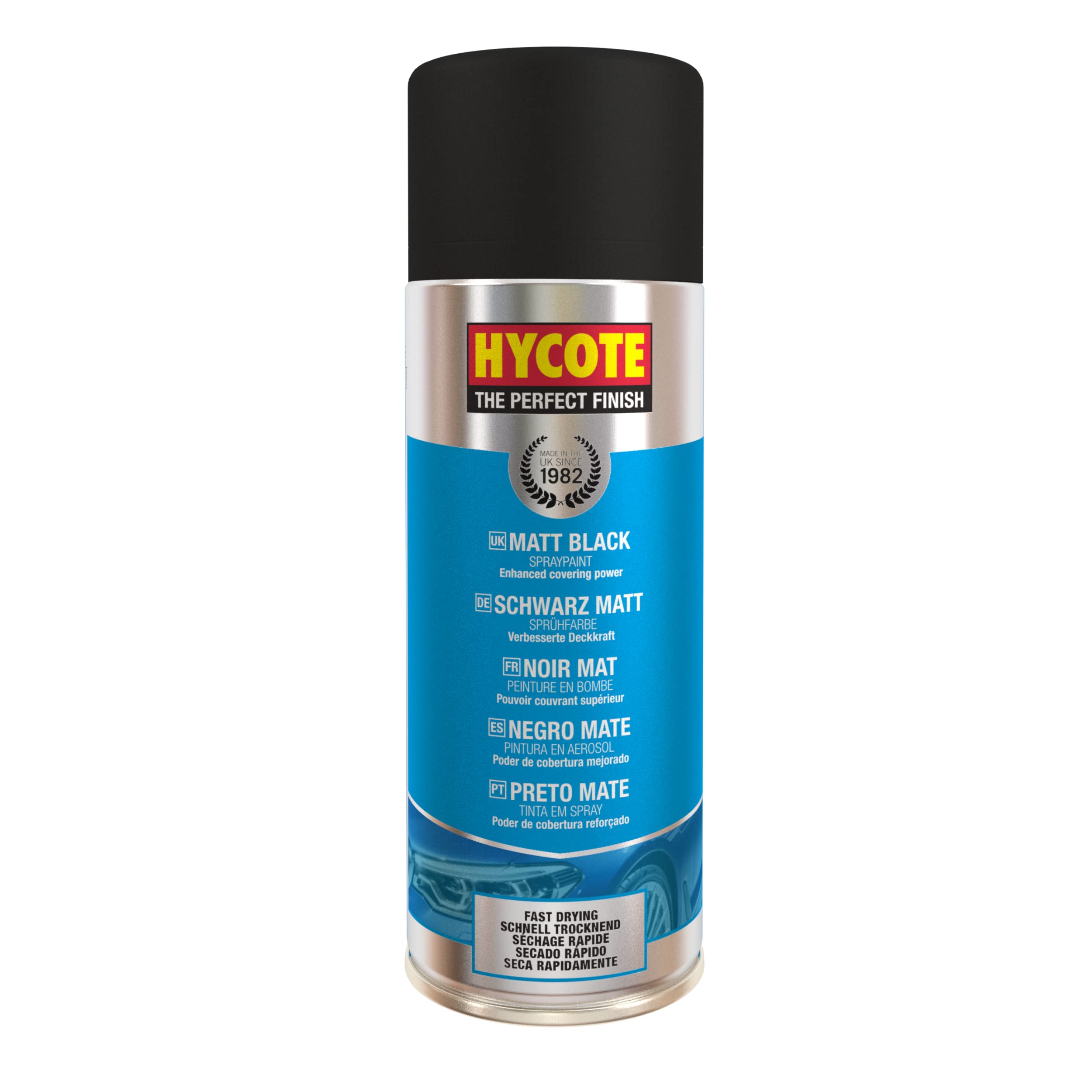 Hycote Fast Drying Aerosol, Black Spray Paint For Metal And Rigid Plastic Surfaces, Matt Black, 13.5 Oz