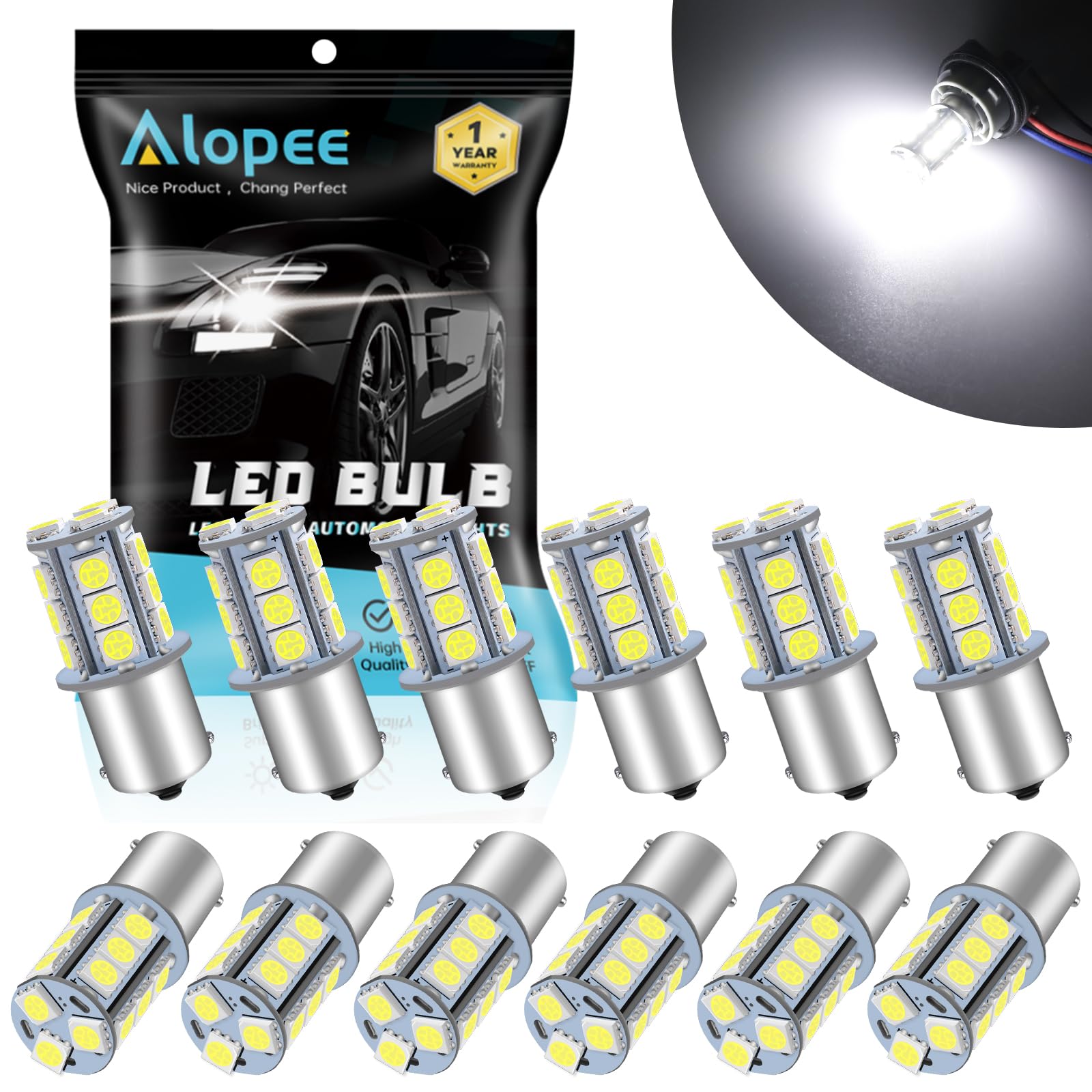 Alopee 1156 LED Bulb Bright White 1141 LED Bulb DC 12V 1156 Bulb Replacement for 1156 7506 1141 1003 RV LED Lights Interior Camp