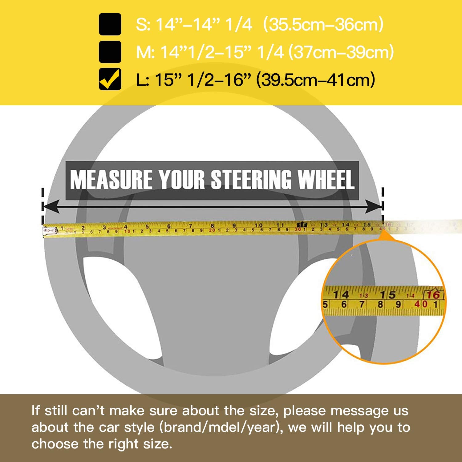 Valleycomfy Steering Wheel Covers Universal 15.75 Inch - Genuine Leather, Breathable, Anti Slip & Odor Free (Coffee, L(15 '' 1/2