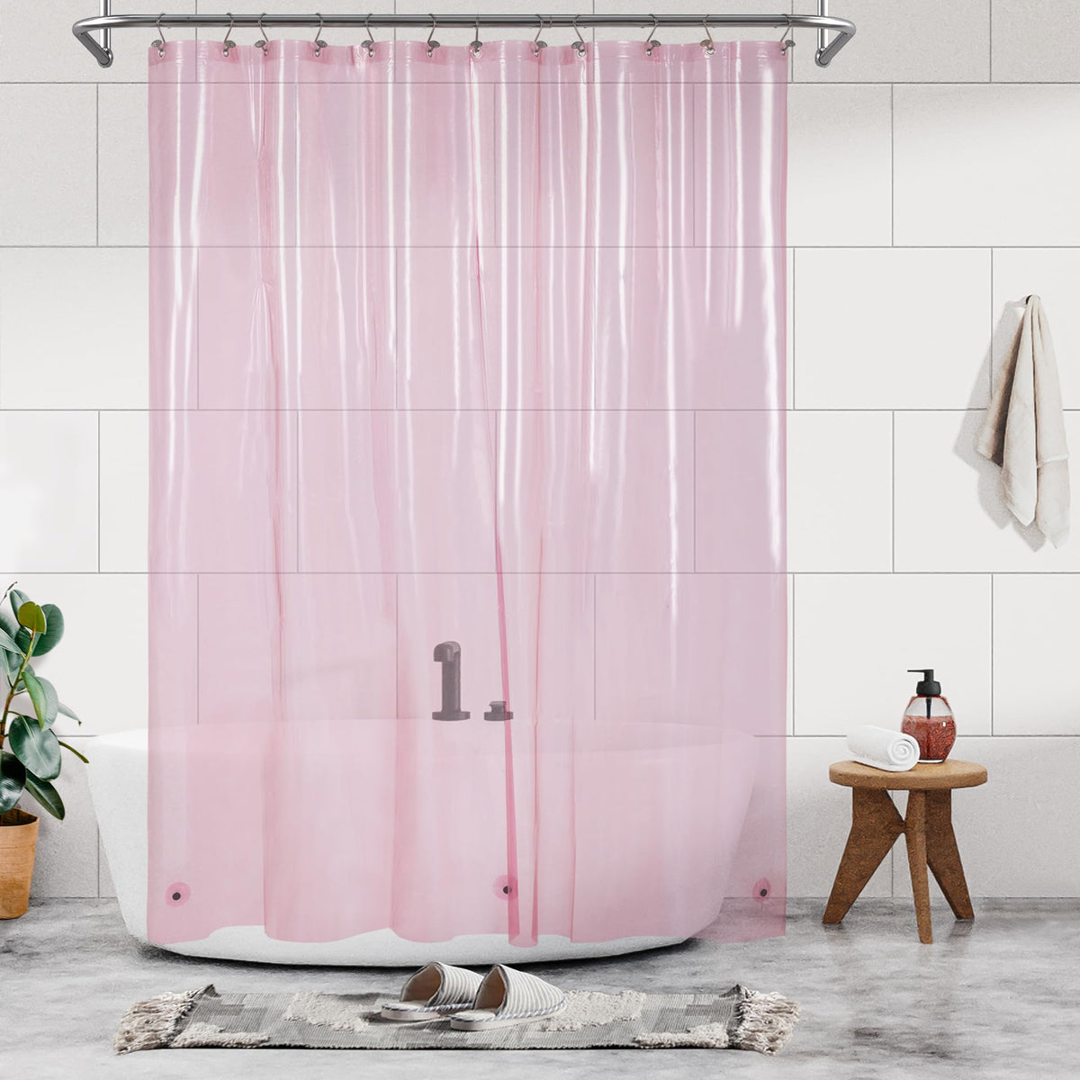 Barossa Design Clear Pink Long Shower Curtain Liner 78' Height - 3 Magnets & Waterproof Lightweight Peva Shower Liner For Bath Tub, Pvc Free, Metal Grommets, Clear Pink, 72X78