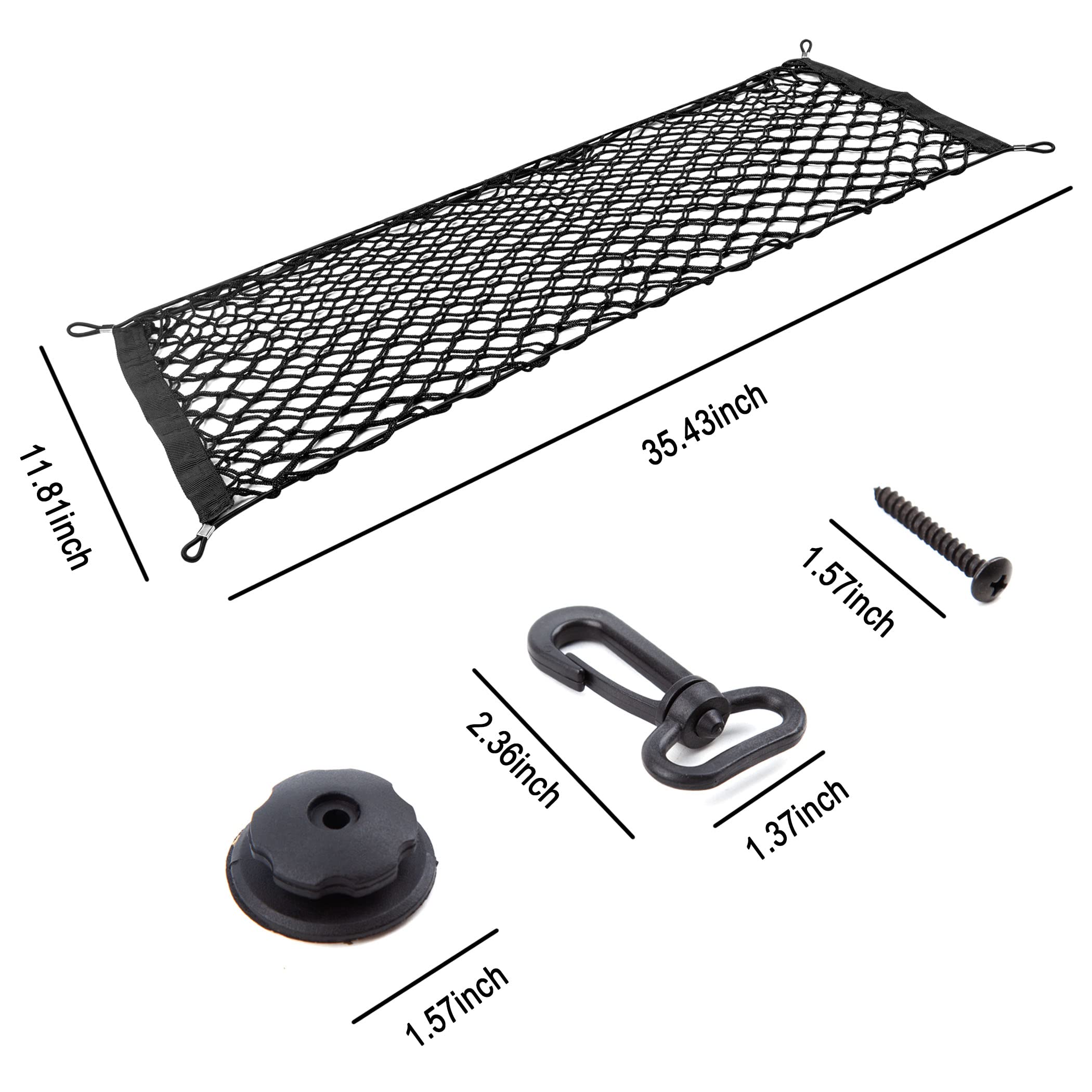 Cartman Cargo Net Hammock Trunk Organizer Vehicle Storage with 4 Adjustable Hook Black for Car, Vehicle, SUV (35.4''x11.8'')