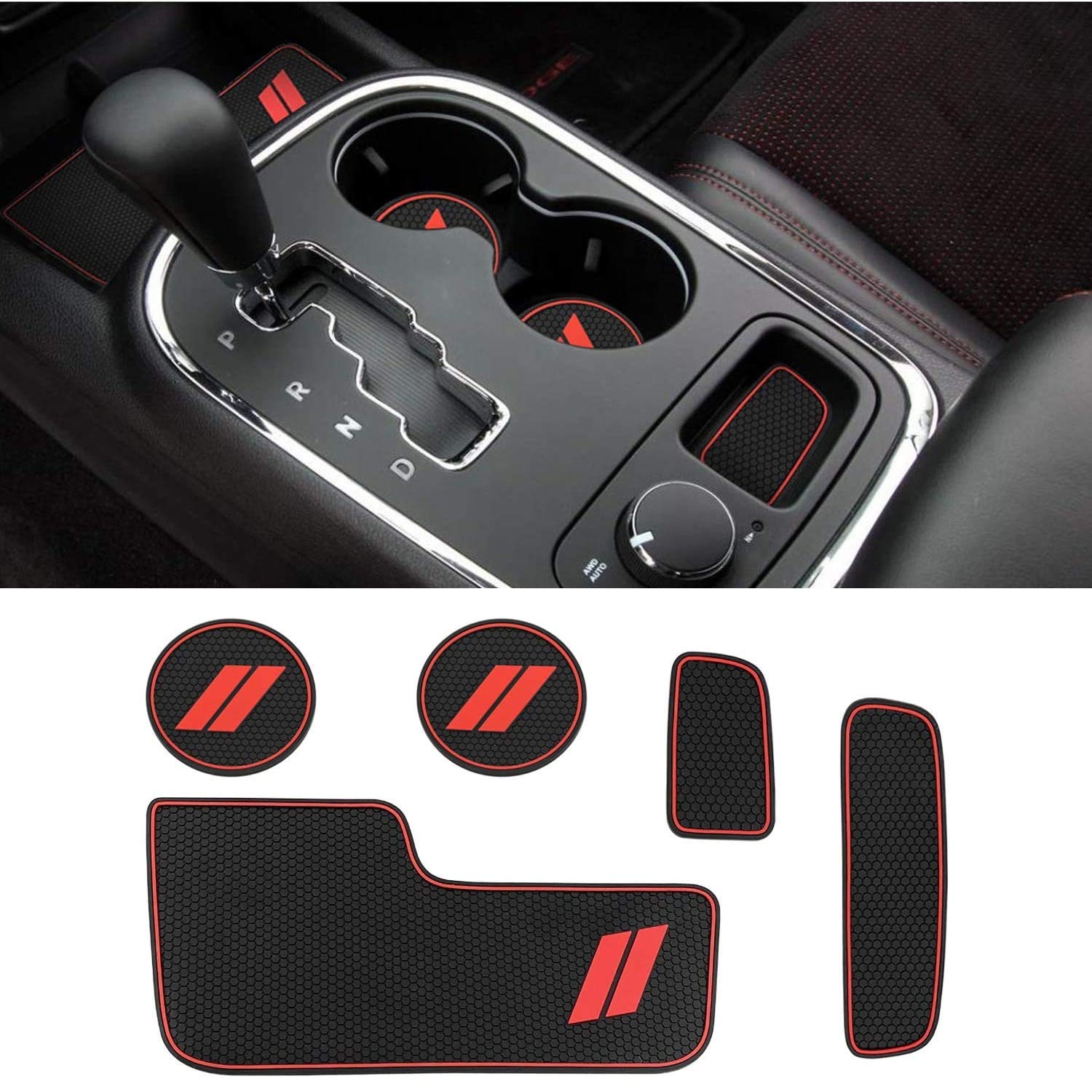 5pcs Cup Holder Liner Compatible for Dodge Durango 2014-2020 Custom Fit Cup Holder Insert & Center Console Mats Non Slip Storage Bin Trim Mat