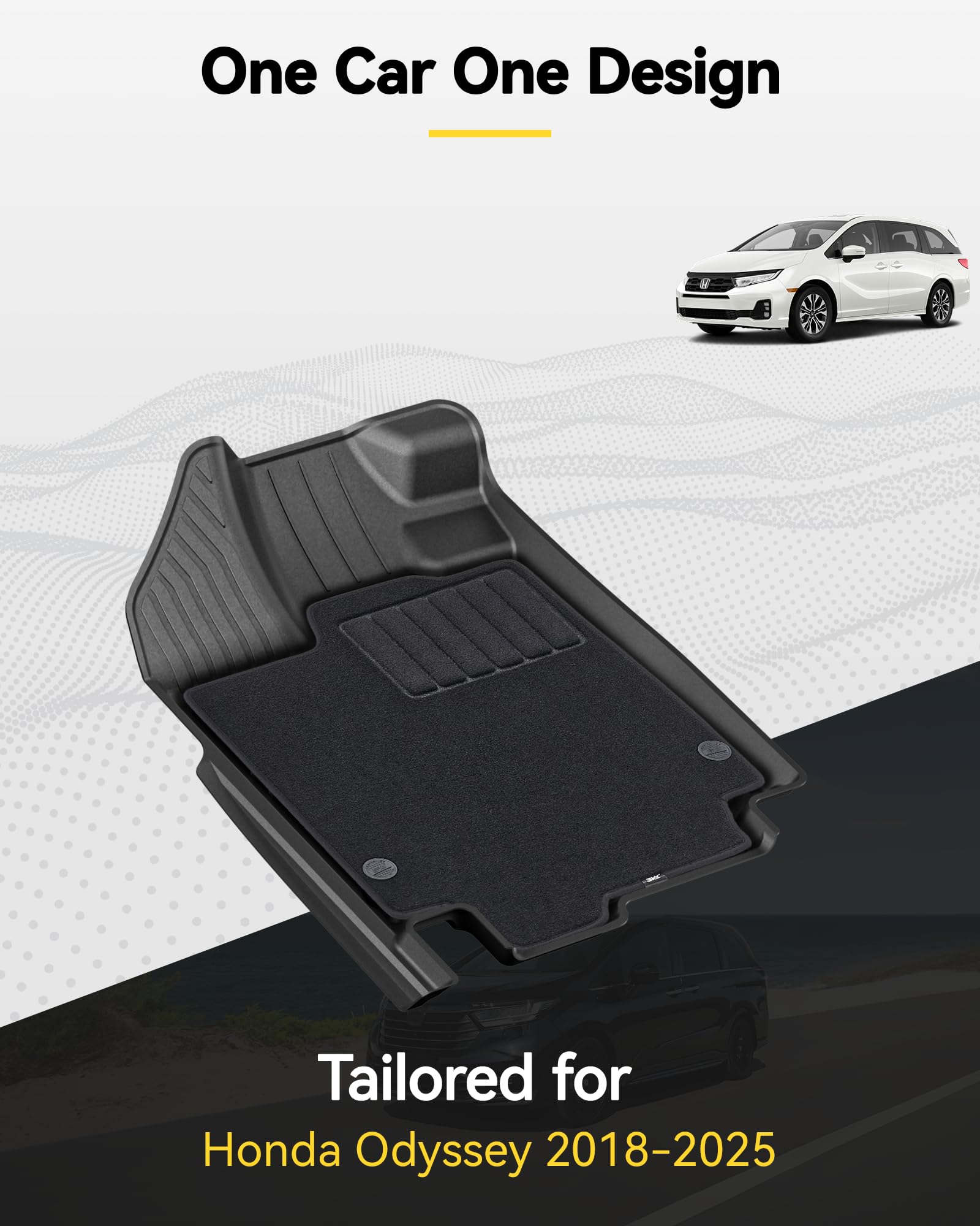 3W Floor Mats(With Carpets) & Cargo Liner Fit For Honda Odyssey 2018-2025, Tpe All Weather Waterproof Custom Fit Automotive Floo