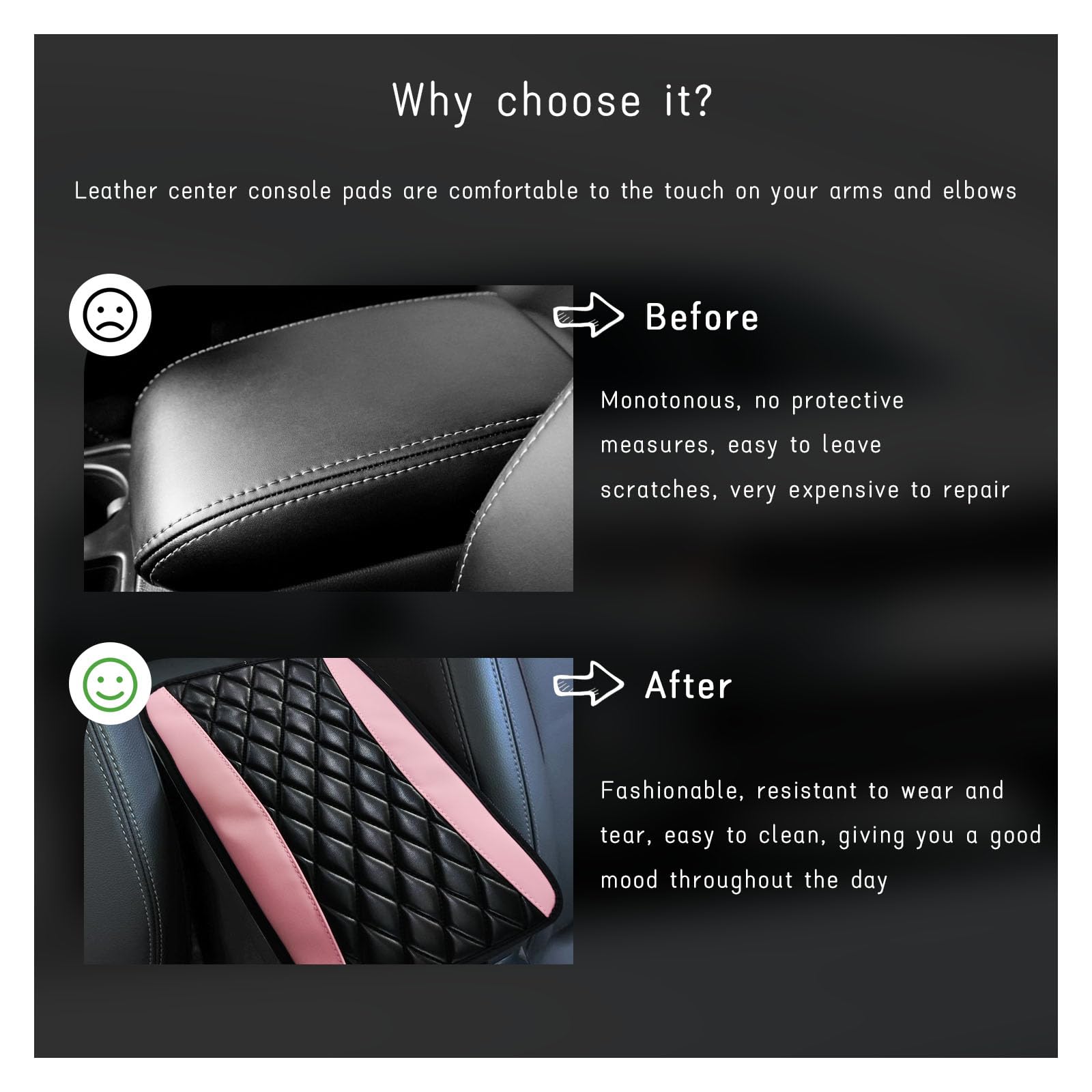 Dickno Car Center Console Cushion Pad, Universal Leather Waterproof Armrest Seat Box Cover, Comfortable Auto Armrest Cover Prote