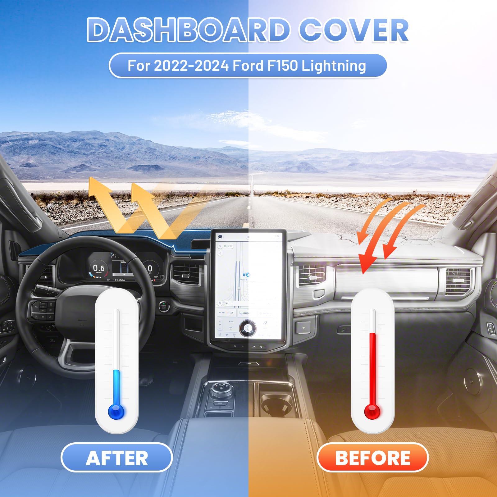 Sunsdrew Dash Cover For 2022-2025 Ford F-150 Lightning Dashboard Cover Mat Accessories Suede Dash Mat F150 Lightning Nonslip Pro
