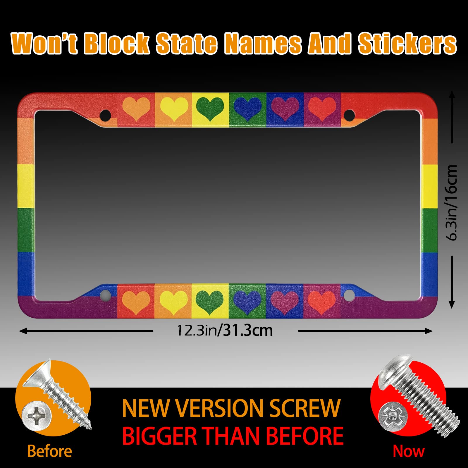 Gay Pride License Plate Frame Lgbt Rainbow Heart License Plate Frame Car Tag Holders Aluminum Colorful Design License Plate Fram