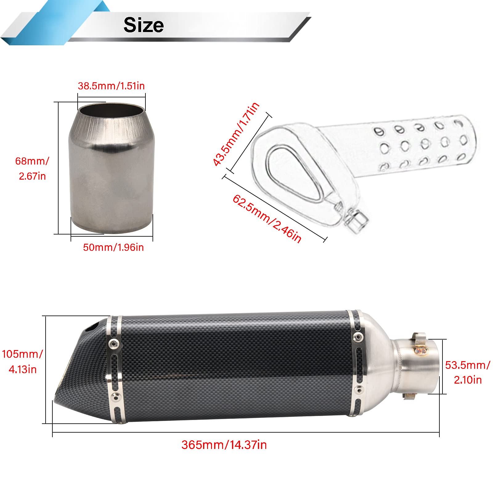Motorcycle Slip On Muffler,1.5-2'' Carbon Fiber Unversal Slip On Silencers & Mufflers For Dirt Bike Street Bike Scooter Atv Raci