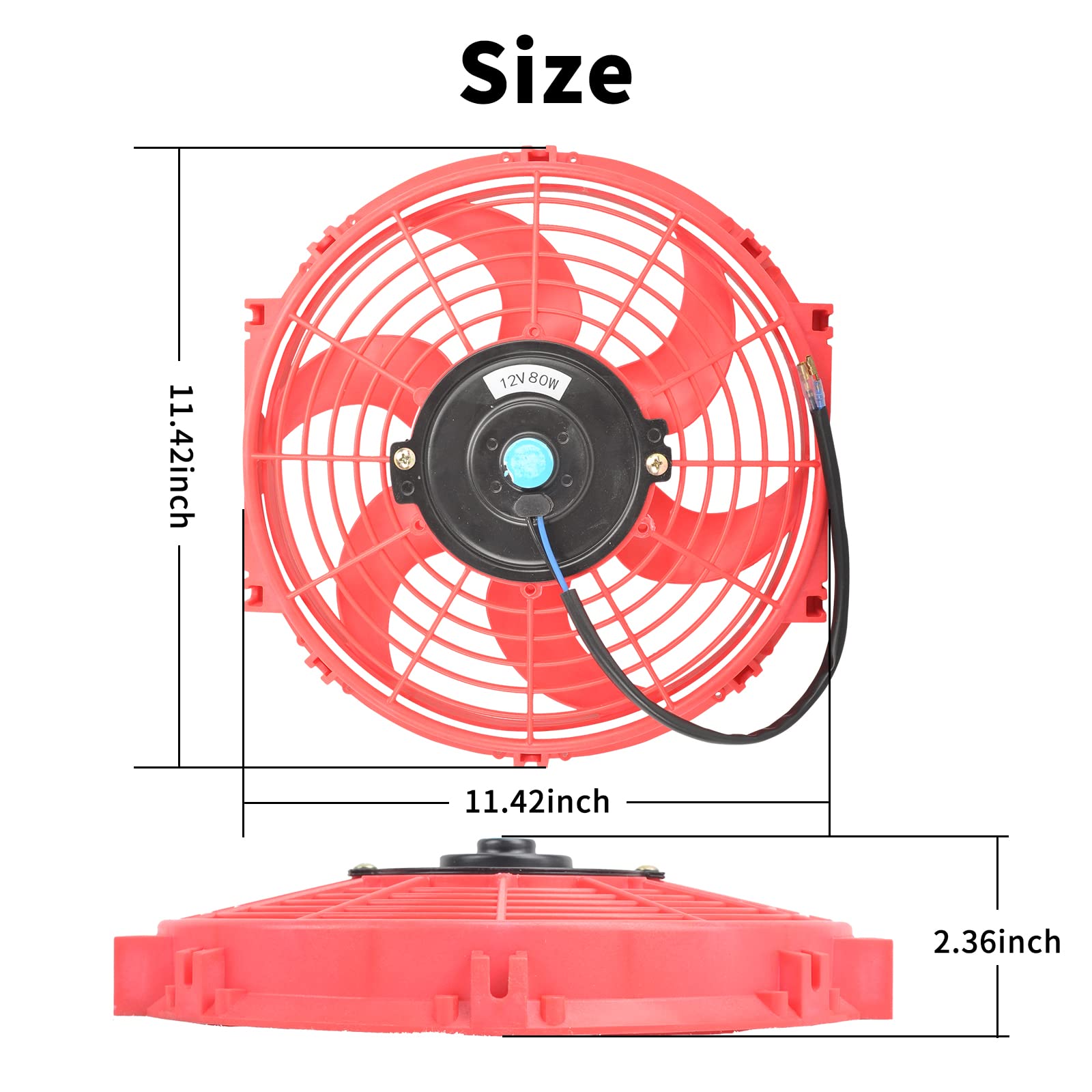Fgjqefg 10 Inch Universal Slim Fan Push Pull Electric Radiator 12V 80W High Performance Cooling Fan Mount Kit Red 2 Pcs