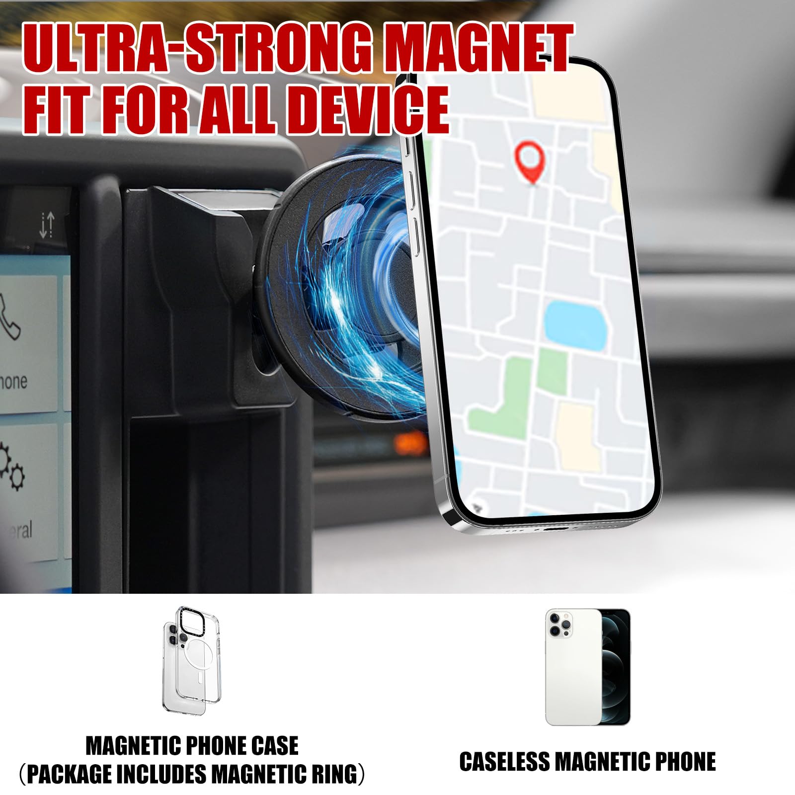 Mabett Magnetic Phone Holder Cubby Insert For Ford Maverick 2022-2024 Accessories, Dash Mount Storage Box Kit (Phone Holder)