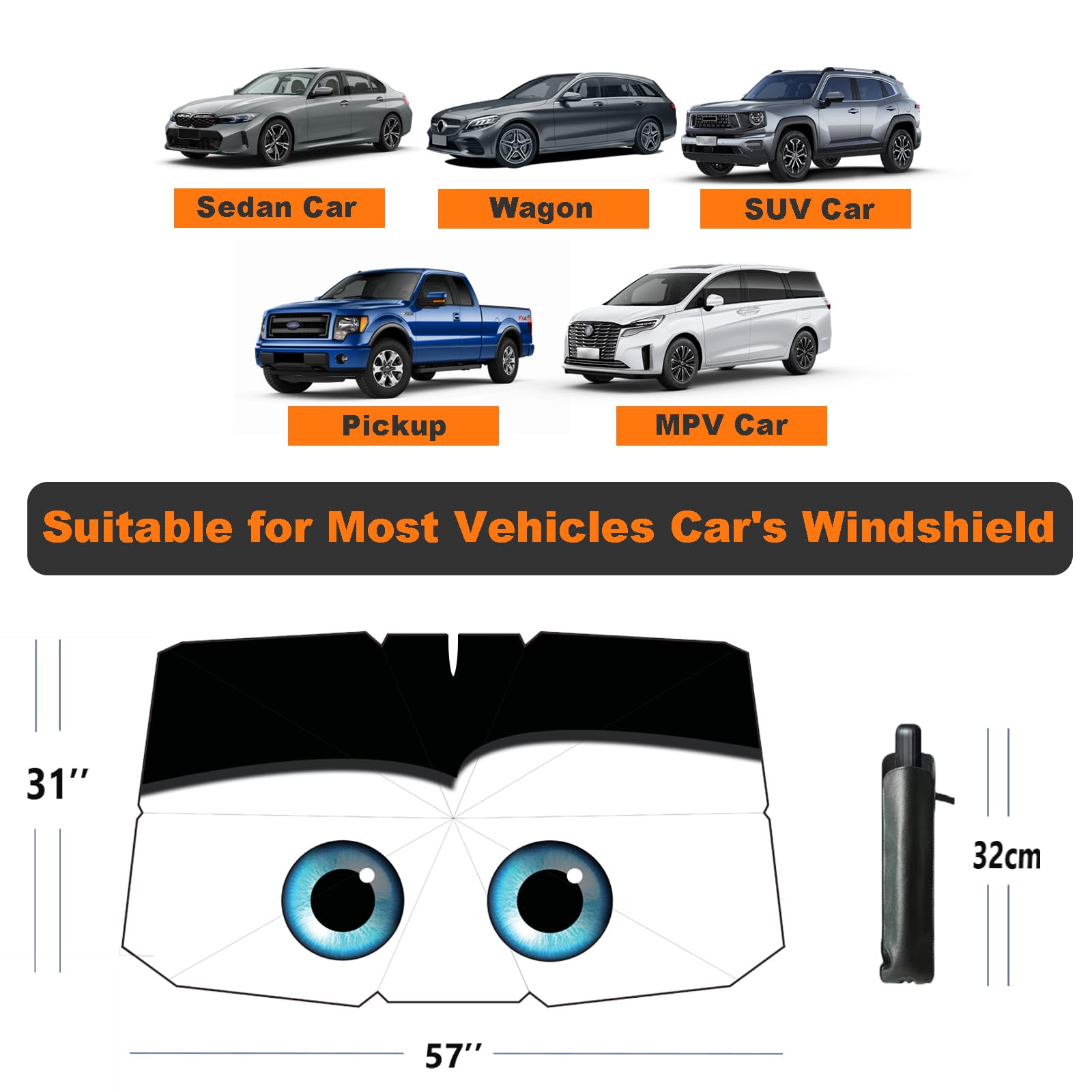 Coricha Windshield Sun Shade Eyes Umbrella for Car Front Window Sun Visor for Windshield 2025 Car Summer Accessories 100% Blacko