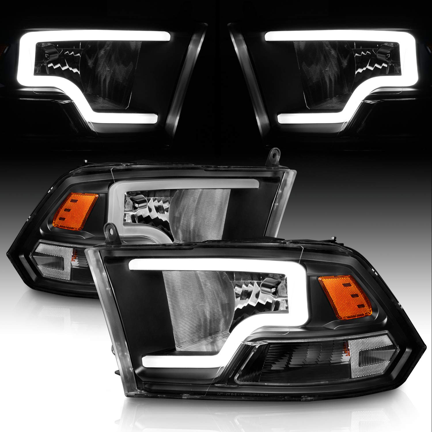 Amerilite For 2009-2018 Dodge Ram 1500 2500 3500 Truck Led Bar Black Replacement Headlights Pair - Driver And Passenger Side