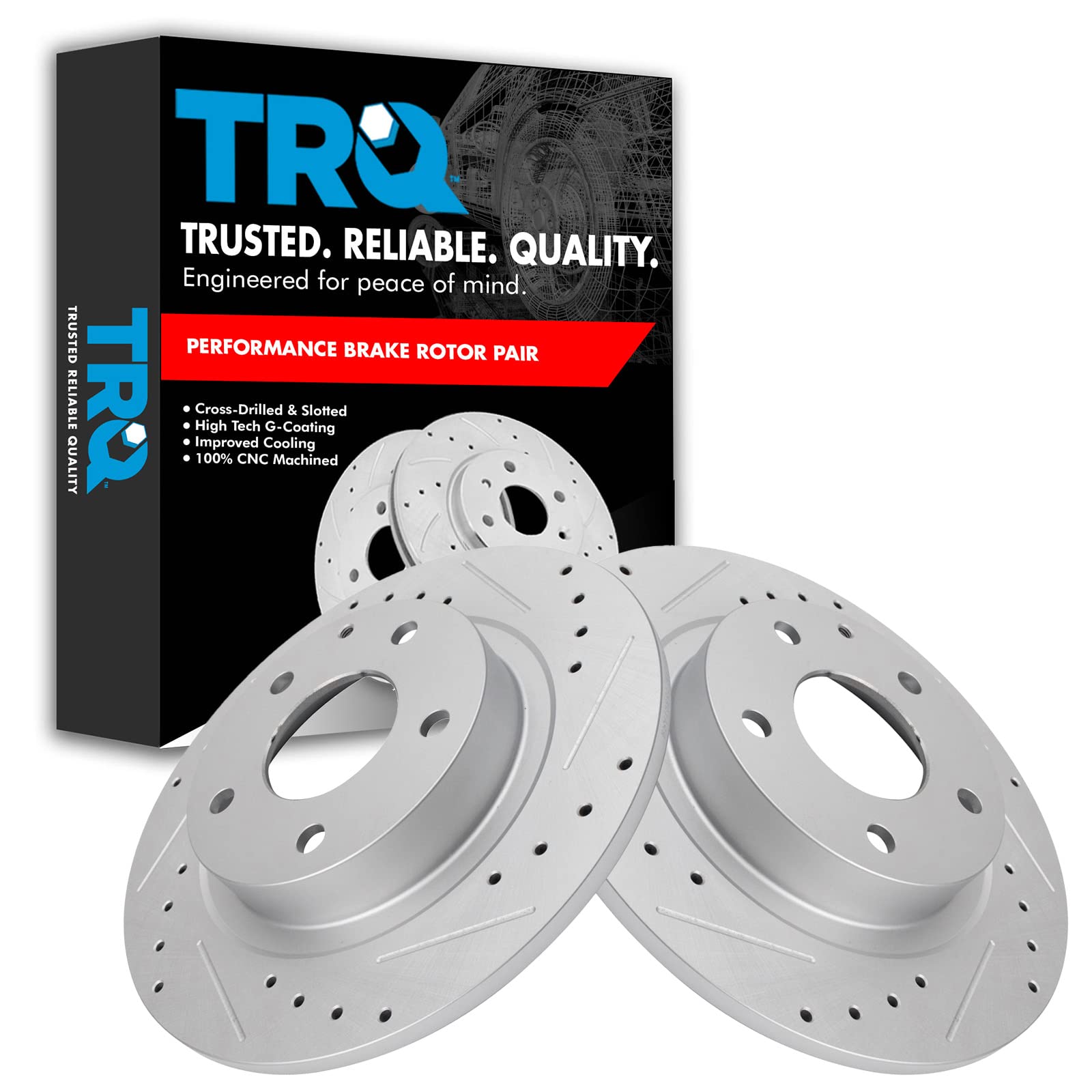 Trq Rear Performance Brake Rotors Set Premium G-Coated Compatible With 2014-2021 Mazda 6