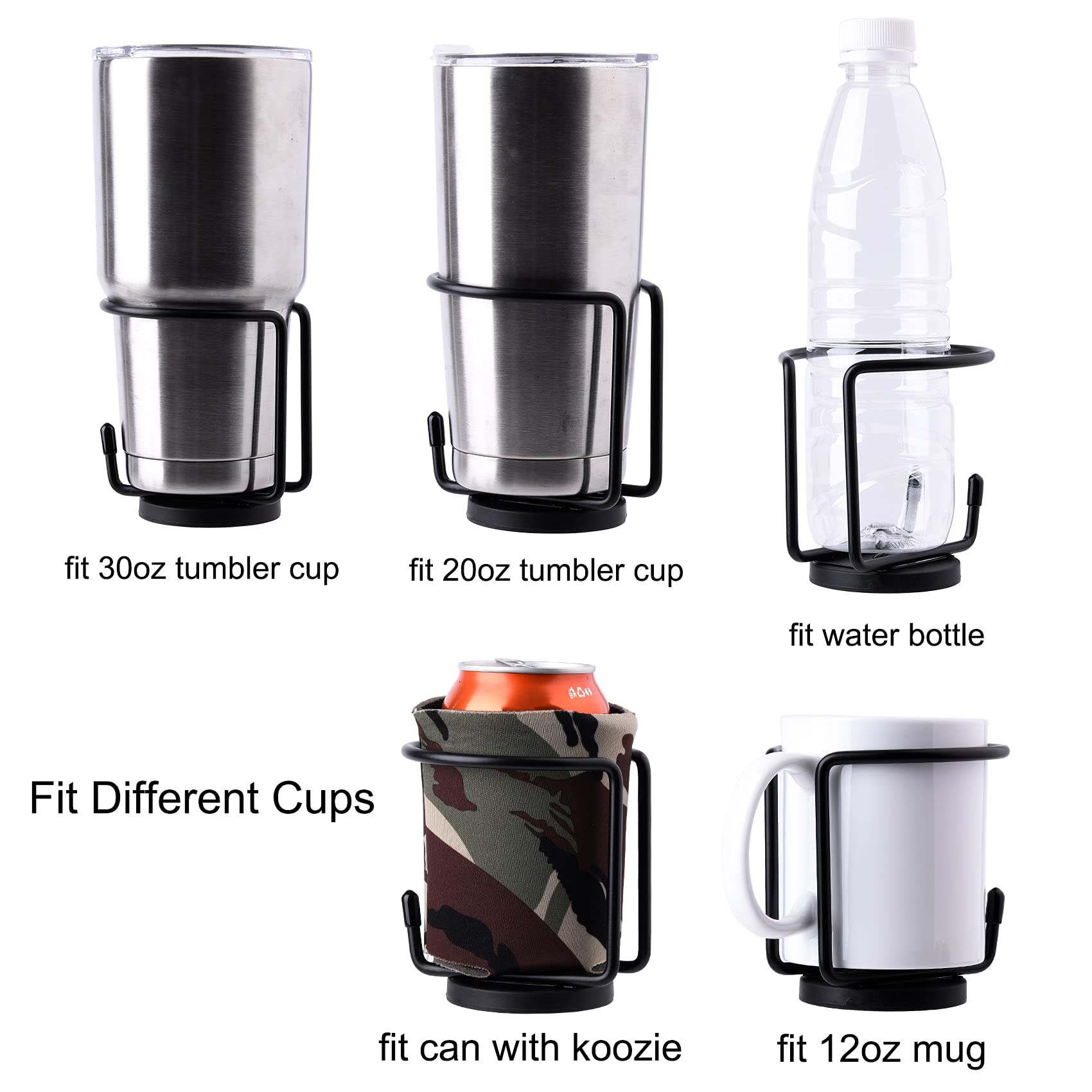 LEKUSHA Magnetic Cup Holder, Black Drink Holder for Tractor, Truck, Mower, Car, Treadmill - Horizontal Surface Mount, Pack of 2