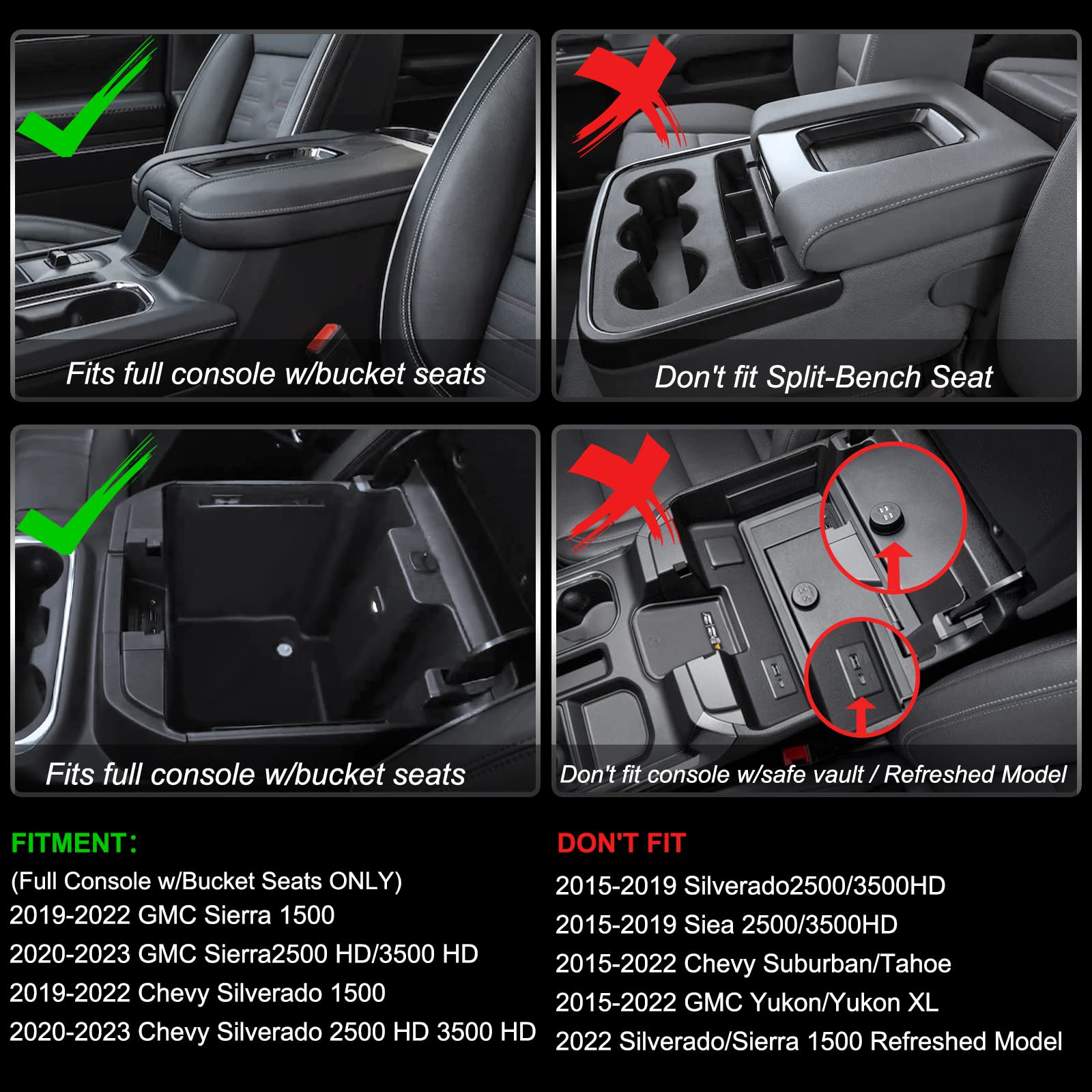Center Console Organizer Compatible With 2019-2022 Gmc Sierra/Chevy Silverado 1500 And 2020 2021-2023 Sierra/Silverado 2500Hd/35