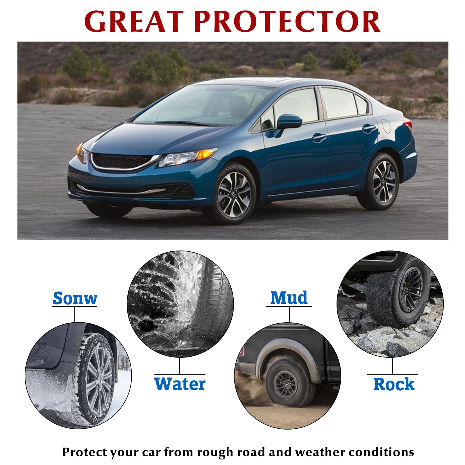 Bdfhyk Mud Flaps Splash Guards 4Pcs Front & Rear Side Mud Guards Compatible For 2012-2015 Honda Civic Sedan Only,With Fender Fla