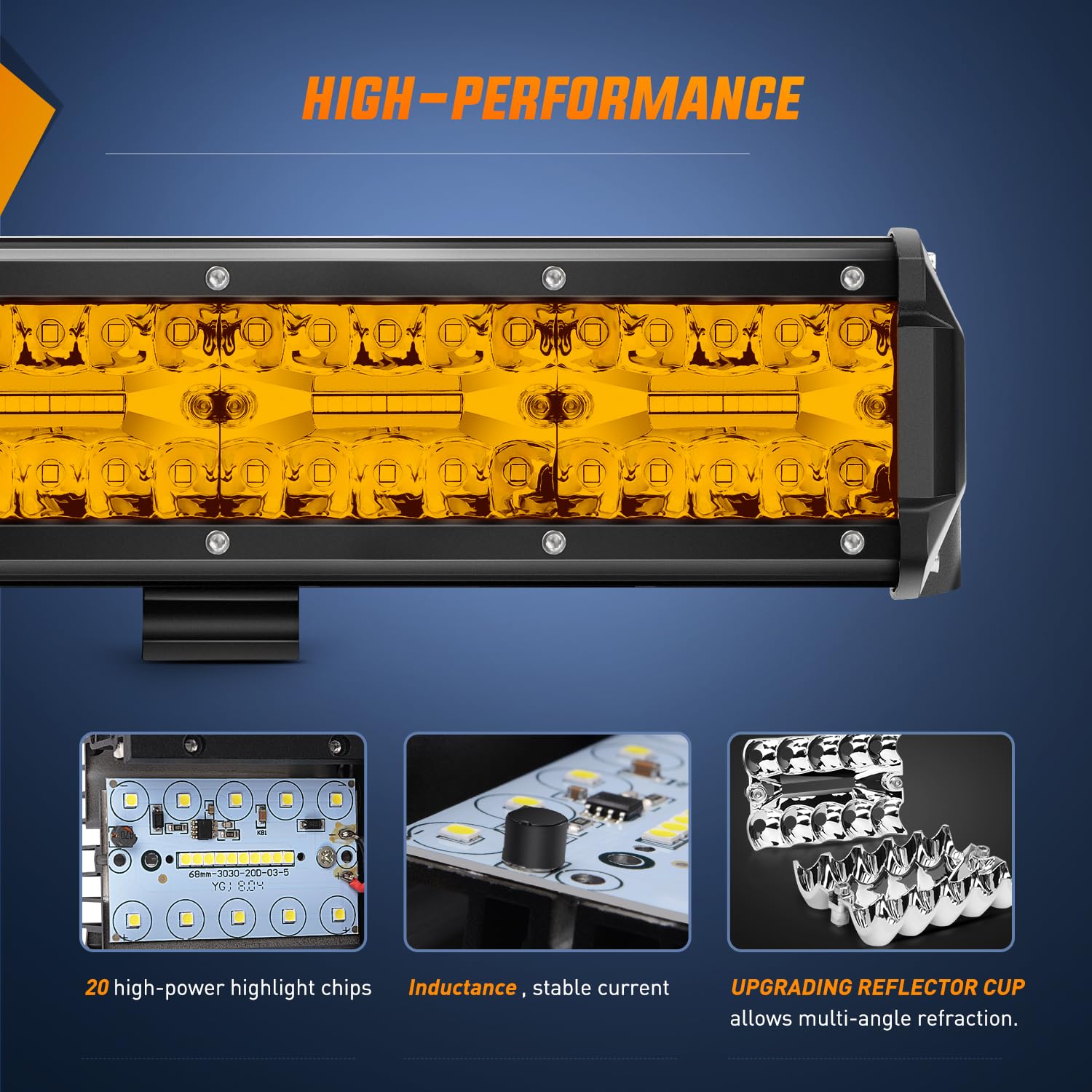 Nilight 20 Inch 420W Led Light Bar Amber Triple Row Flood Spot Combo Driving Boat Led Off Road Lights With 16Awg Wiring Harness