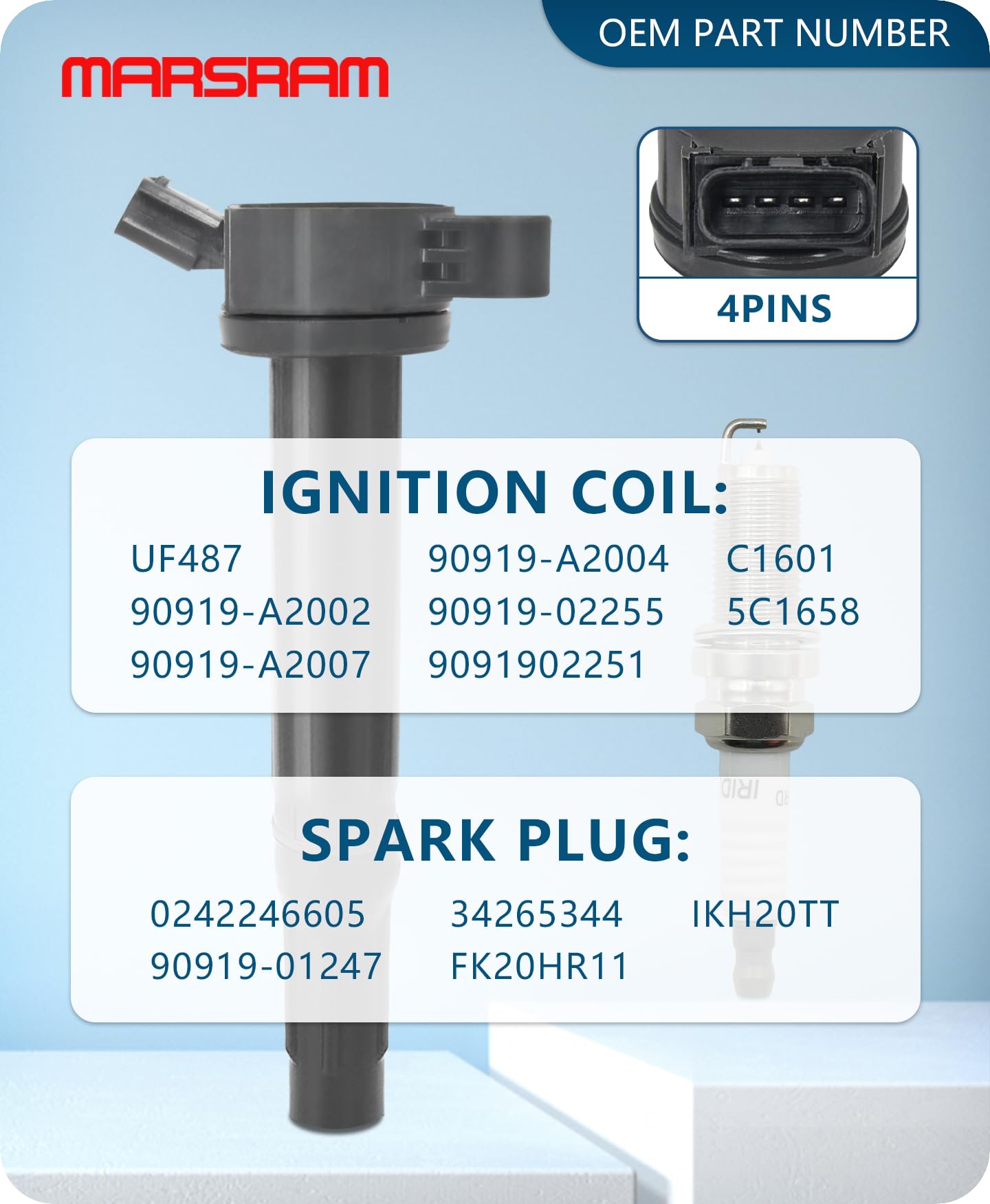 Marsram Uf487 Ignition Coil Pack & Double Iridium Spark Plug Fit For Toyota Lexus 2005-2018 Camry Highlander Avalon Rav4 Sienna