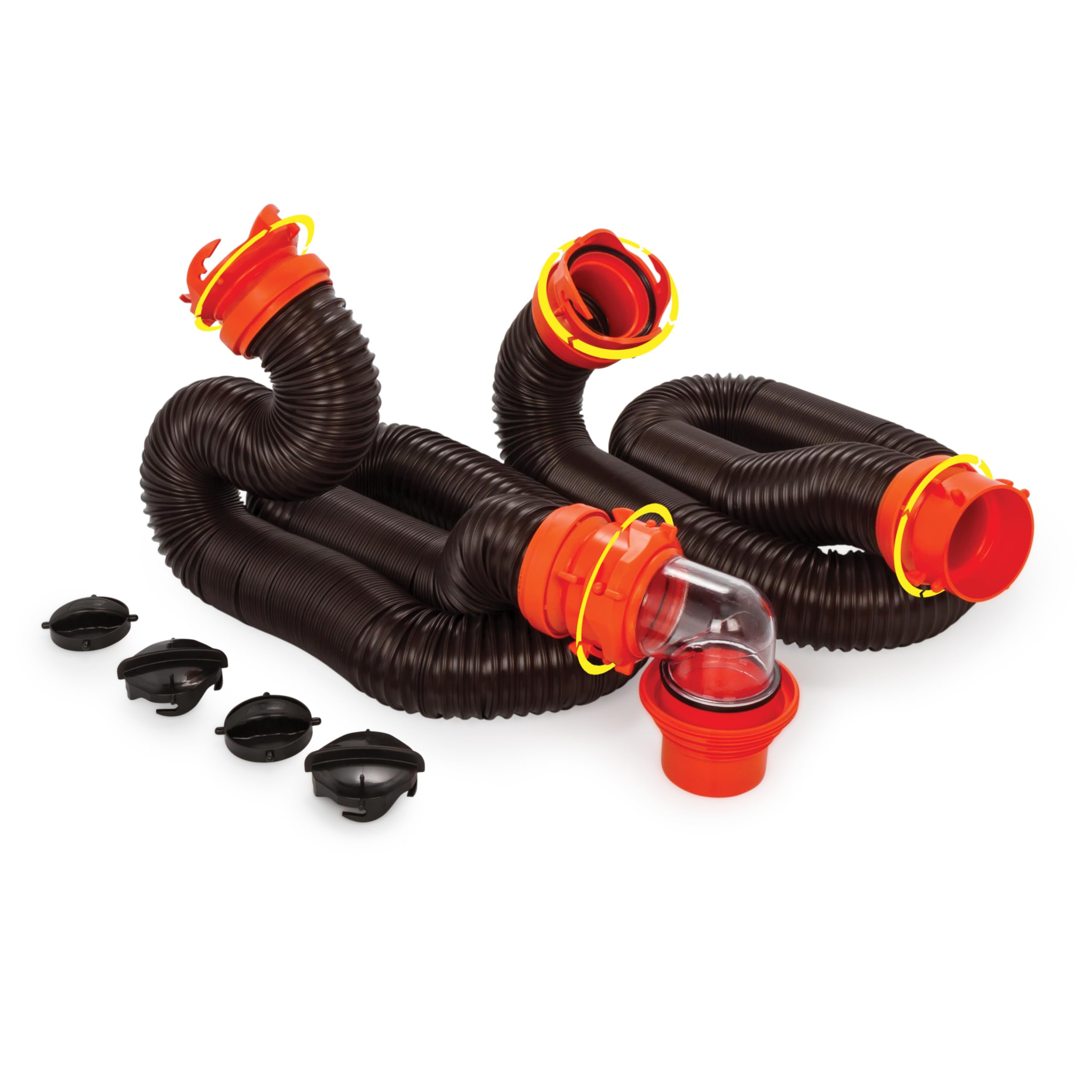 Camco Rhinoflex 20-Ft Camper/Rv Sewer Hose Kit - Features Clear Elbow Fitting W/Removable 4-In-1 Adapter - Connects To 3    Slip