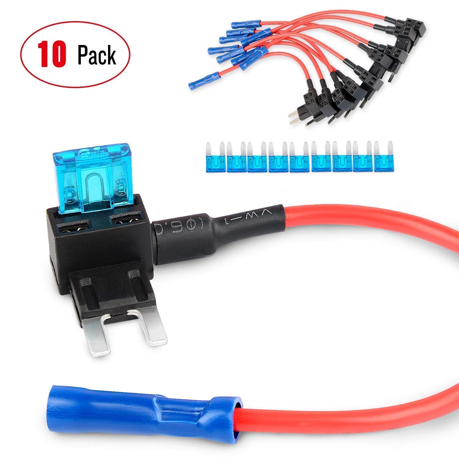 Nilight - 50034R 10 Pack 12V Car Add-A-Circuit Fuse Tap Adapter Mini Atm Apm Blade Fuse Holder With 120 Pcs Mini Blade Fuse Asso