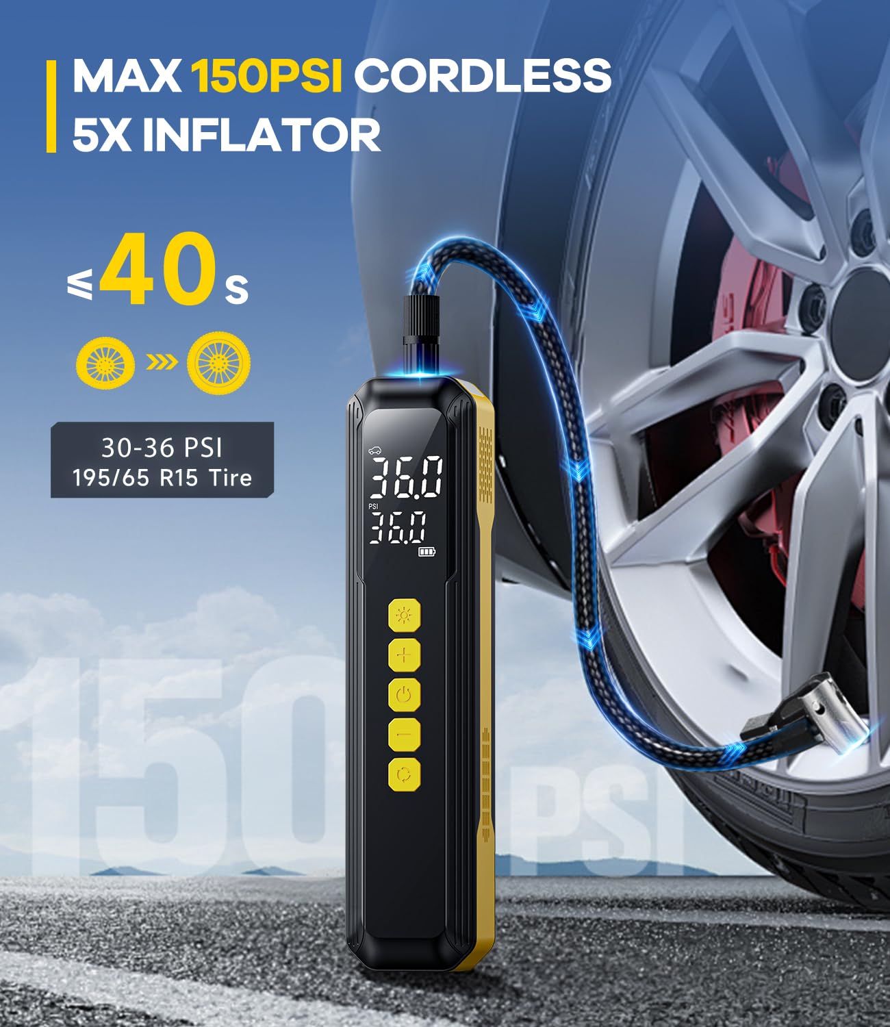 Tire Inflator Portable Air Compressor - 5X Faster 10000Mah Cordless Air Pump For Car Tires, Electric Bike Tire Pump With Digital