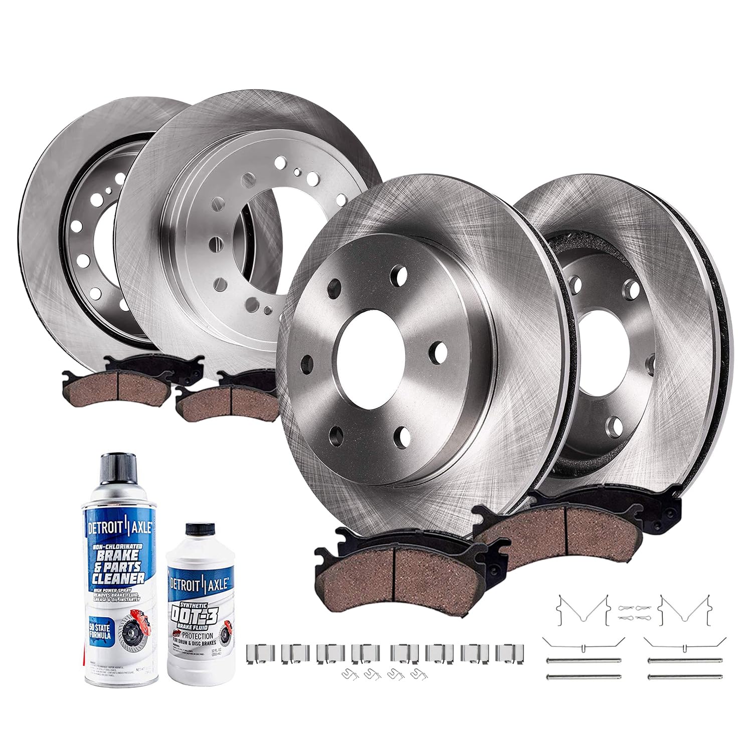 Detroit Axle - All (4) Front and Rear Disc Brake Kit Rotors w/Ceramic Pads w/Hardware & Brake Kit Cleaner & Fluid for 2001 2002 