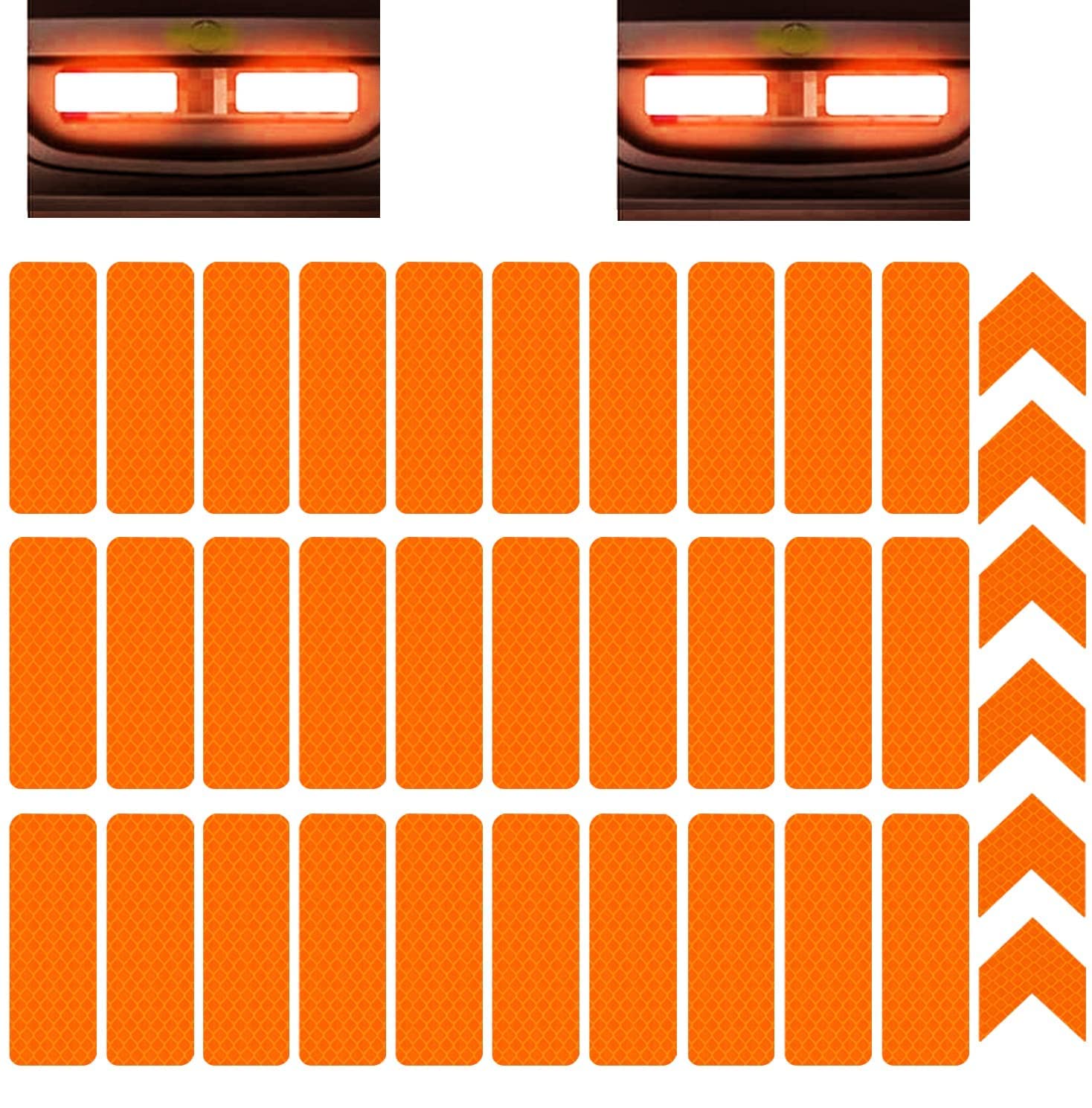 36Pcs Reflective Decals Reflective Stickers Safety Warning Sticker Tapes Waterproofs High Intensity Night Visibility Adhesive For Helmets Motorbike(3X8Cm) (36Pcs Orange3X8Cm)