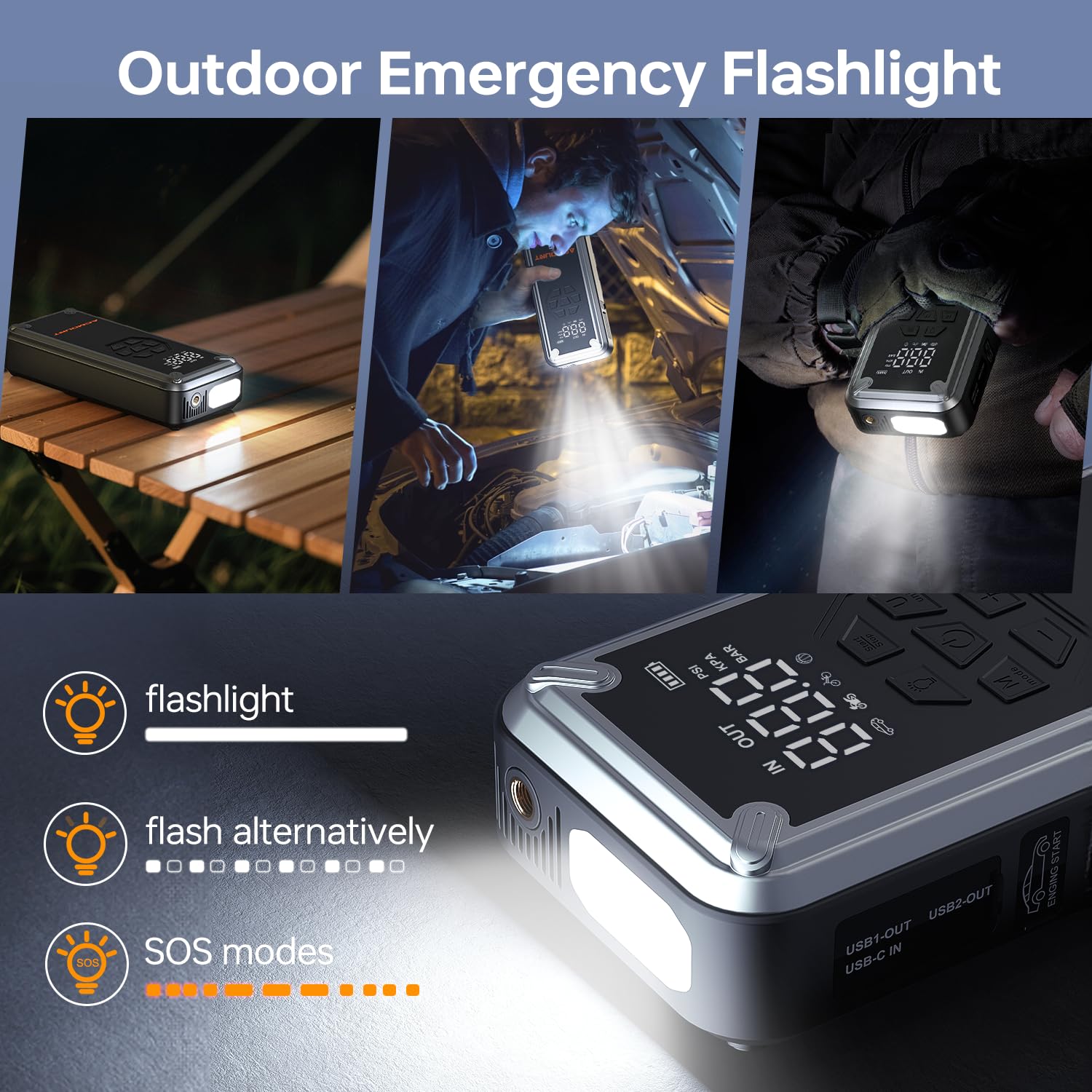 Acmount W160 Jump Starter With Air Compressor, 5000A Car Jump Starter 150Psi Tire Inflator, 12V Car Battery Jumper Pack For Up T