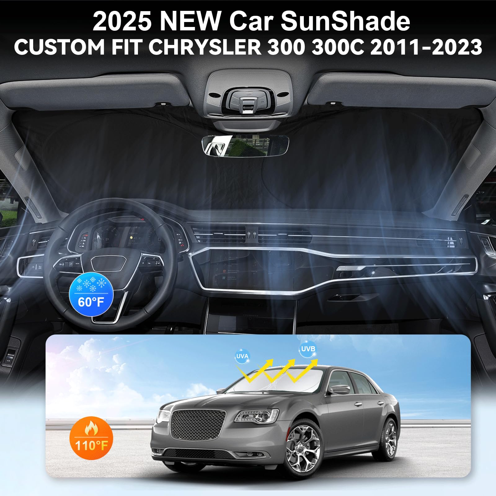 Sunshade For Chrysler 300 Windshield Sun Shade For Chrysler 300 300C 2011-2023 2024 2025 Car Accessories Foldable Front Window S
