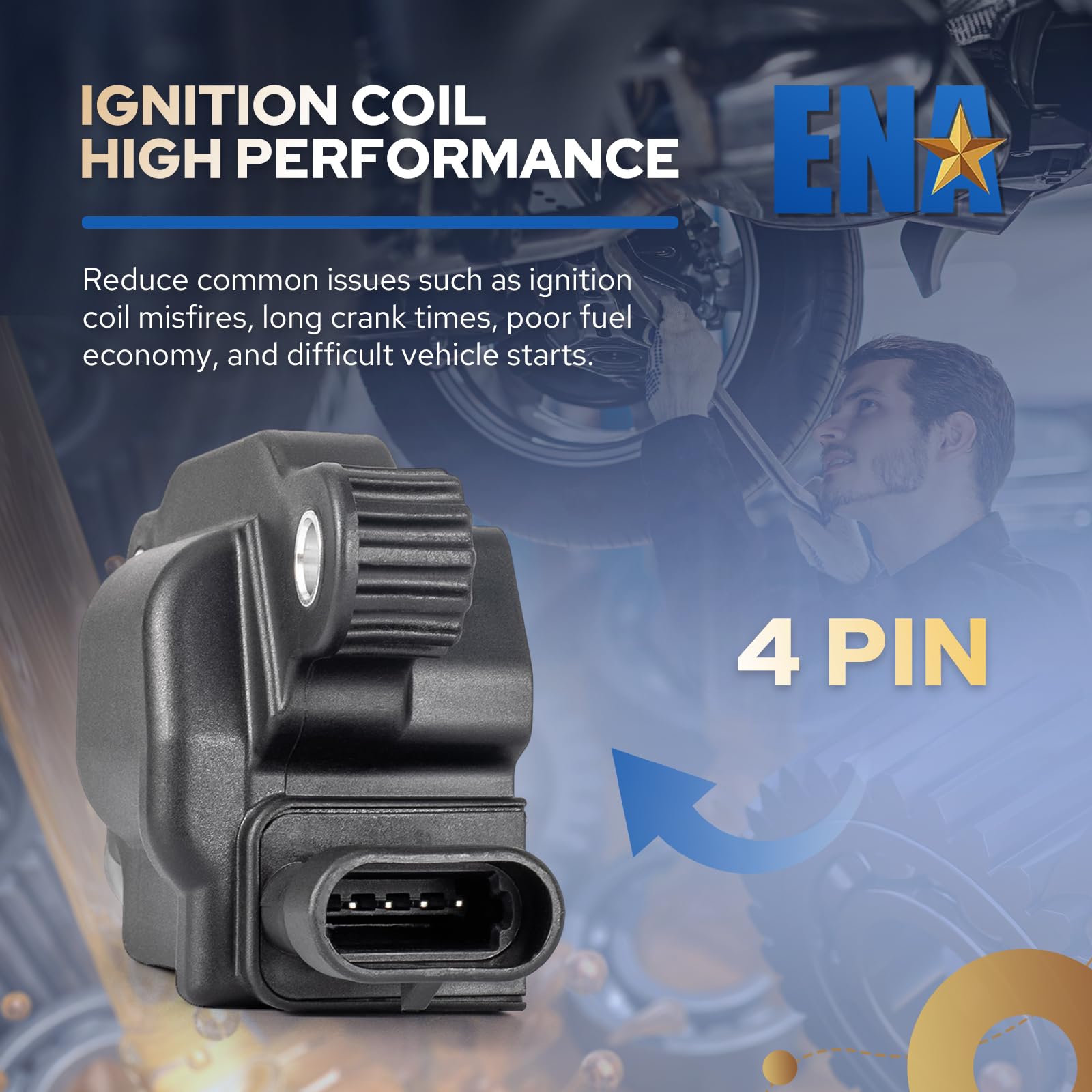 ENA Square Ignition Coil Pack Compatible with Cadillac Chevrolet Chevy GMC Sierra CTS Escalade Avalanche Express Silverado Subur