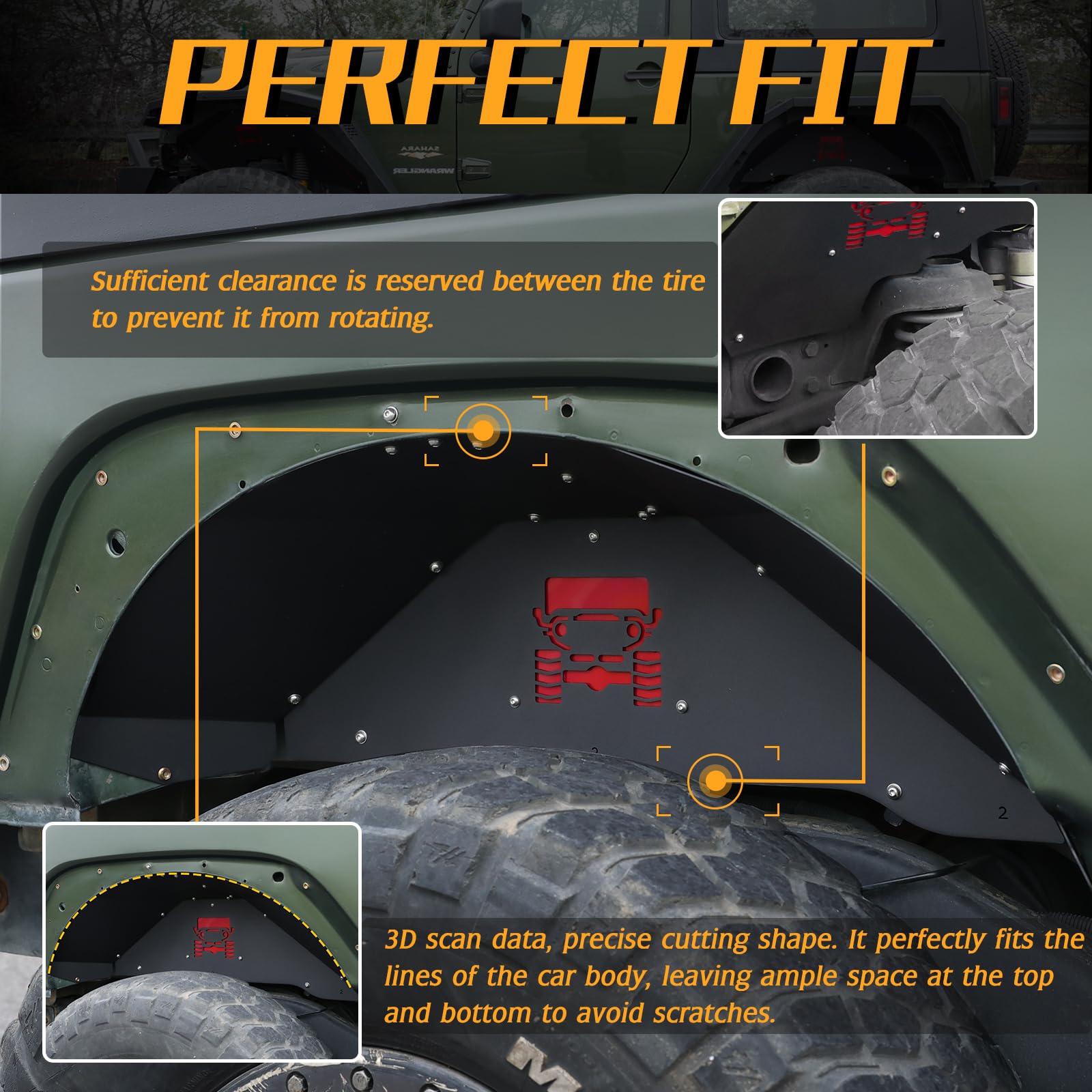 Jroad Inner Fender Front Fender Liners Compatible With Jeep Wrangler Jk Jku Aluminum,With 4 Led Lights For 2007-2018 Wrangler Ac