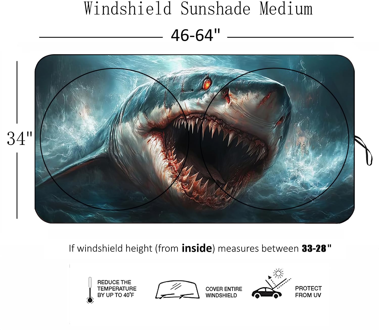 [2025 Upgrade] Tdcqqgqq Universal Shark Design Windshield Sunshade - Medium (46-64    Width X 34    Height) - Uv Protection, Hea