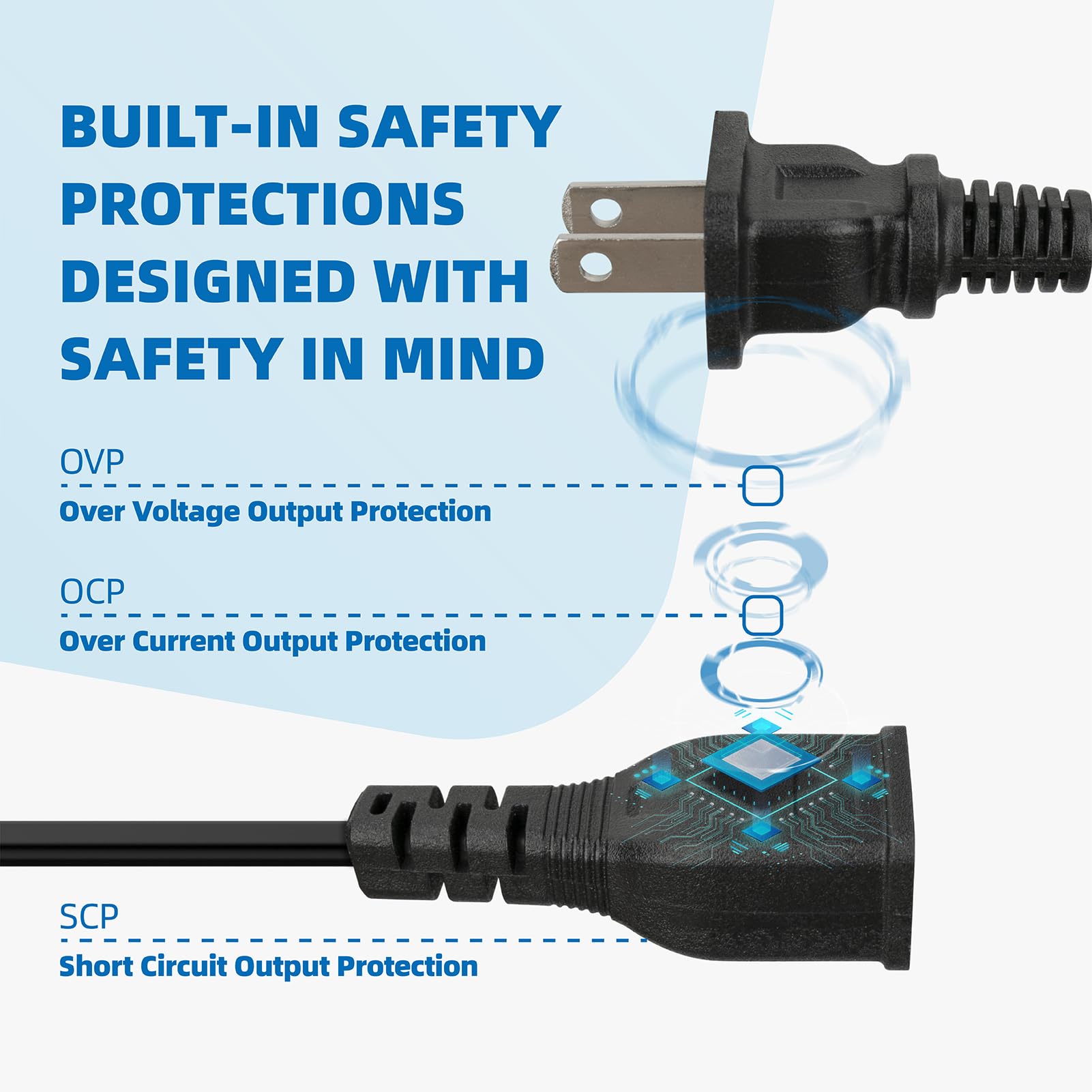 2-Prong 120V 60Hz 13W AC Power Cord for DeWalt DXAEJ14 1400 Peak Amp Car Jump Starter, Car Jump Starter Outlet Socket Charger Ca