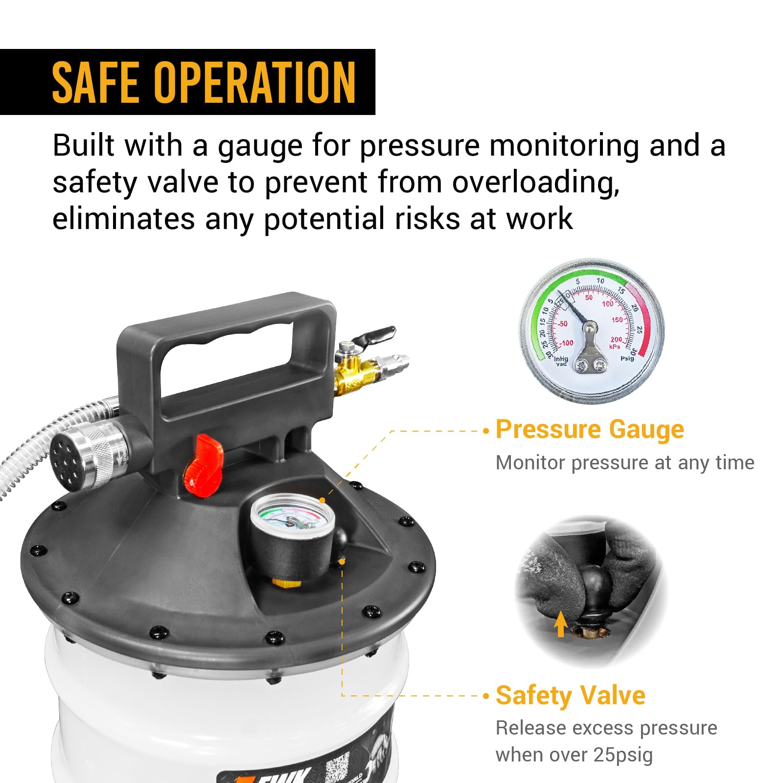 Ewk 13.5L Heavy Duty Pneumatic Oil Extractor/Dispenser Pump For Automotive Fluids Vacuum Evacuation
