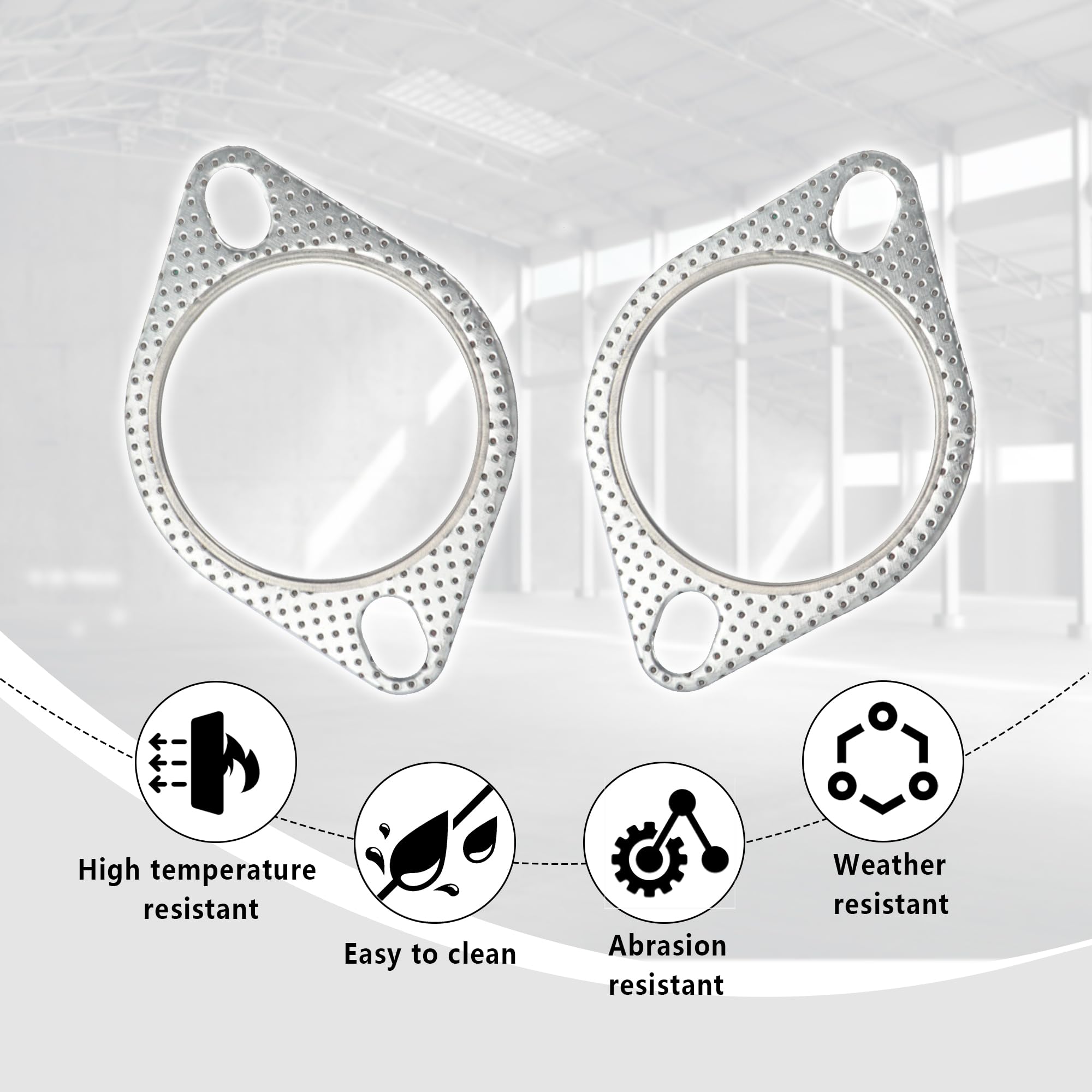 2PCS 2.25'' Car Exhaust Manifold Gasket with 4 Exhaust Bolts,Exhaust Gasket Keeps The Pipe Joints Stable,Universal Car Parts Car