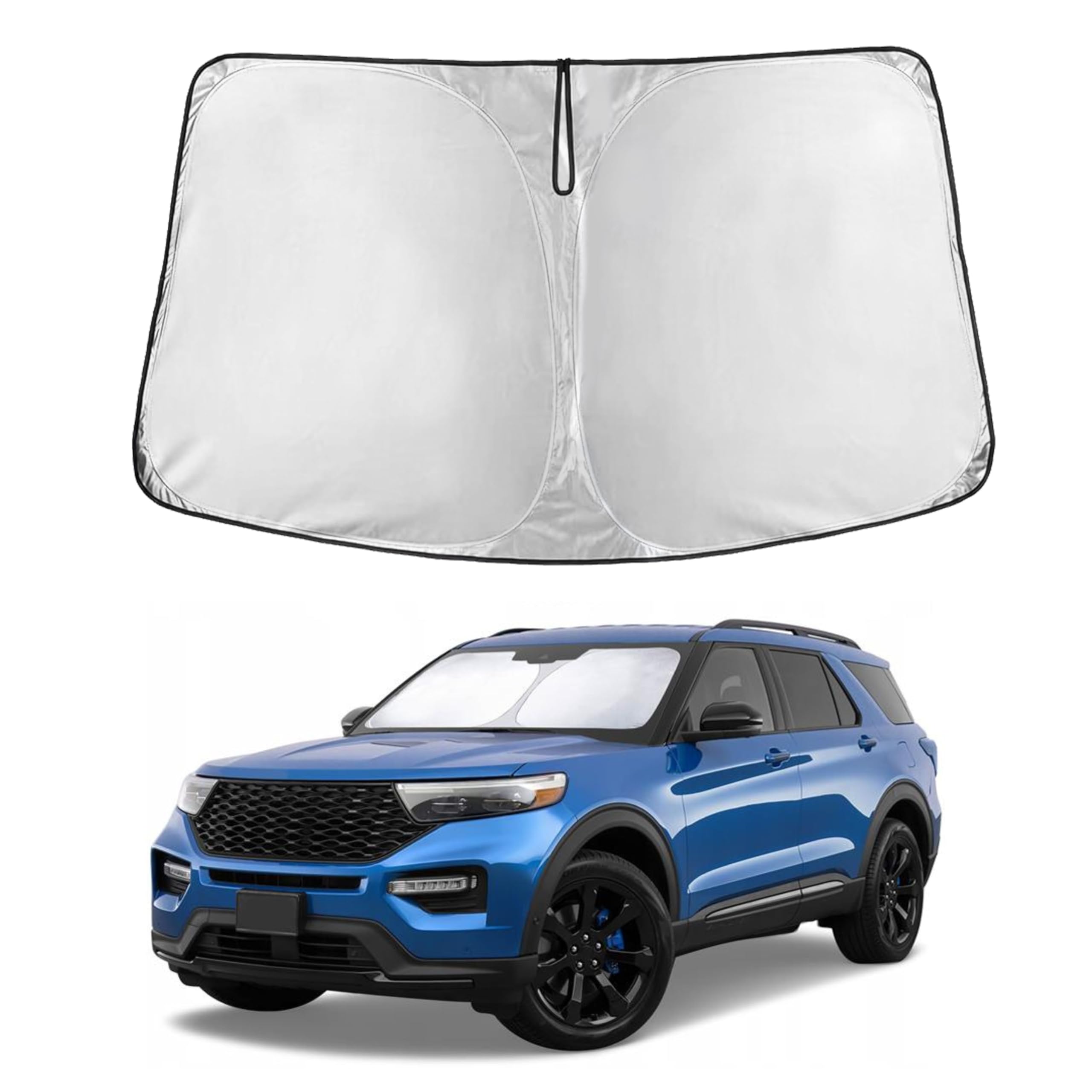 Ford Explorer Econour Car Windshield Sunshade Compatible With 2020-2024 2025-240T Polyester Material Cars Sun Visor Reflector Bl