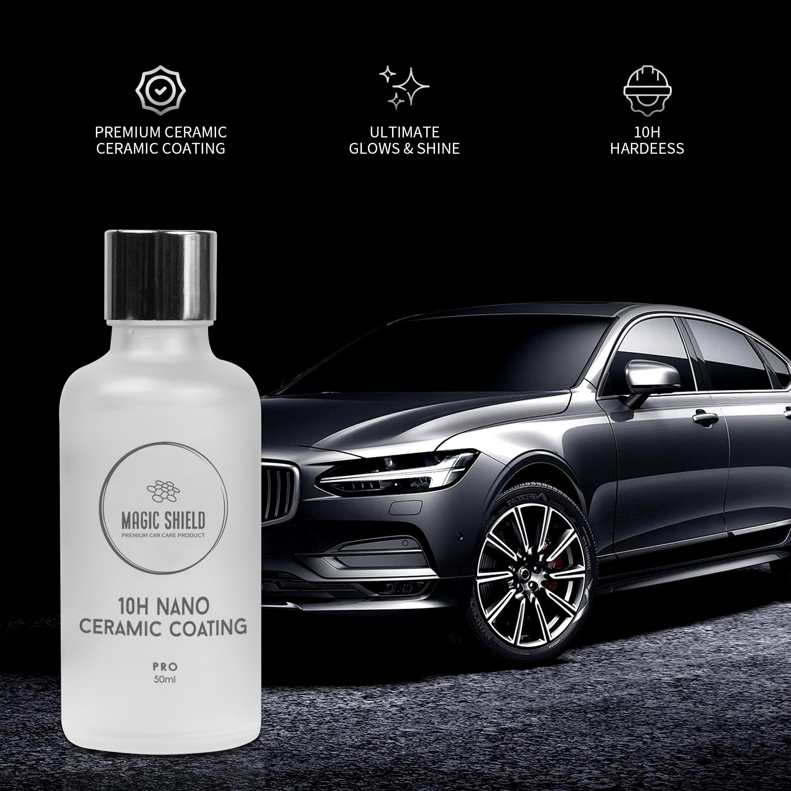 Magic Shield Ceramic Coating Pro 10H - Advanced Sio2 Technology For Ultimate Vehicle Protection - Candy-Like Gloss - Self-Healin