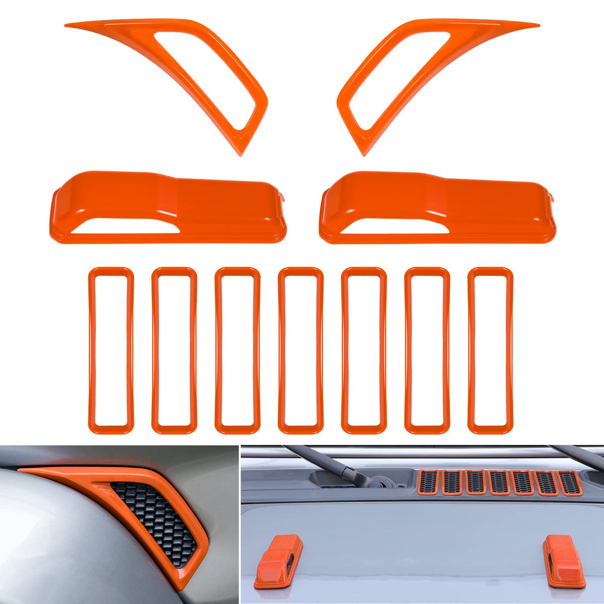 Bonbo Hood Vents & Engine Hood Hinge & Side AC Vent Outlet Trim Exterior Accessories fit for Jeep Wrangler JL JLU Sports Sahara 