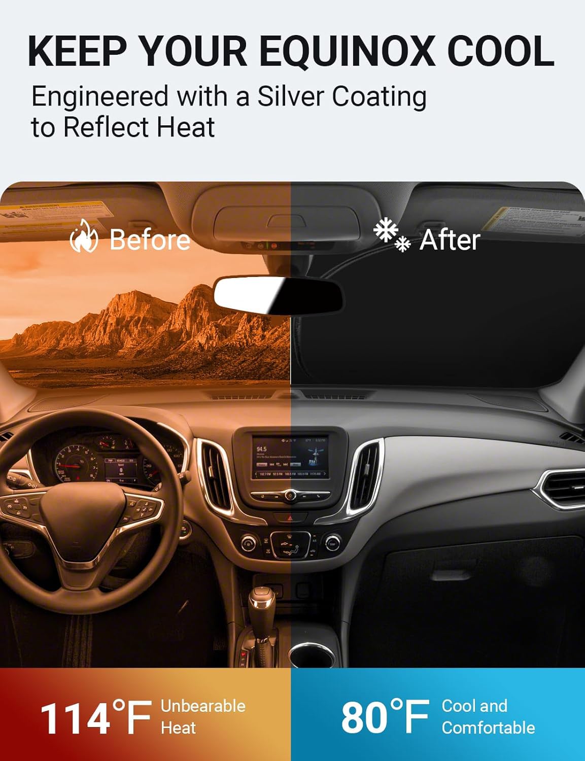 Proadsy Custom Fit Chevrolet Equinox 2017-2024 Windshield Sun Shade 4-Layer Foldable Front Sunshade Protector Sun Visor Blocks U