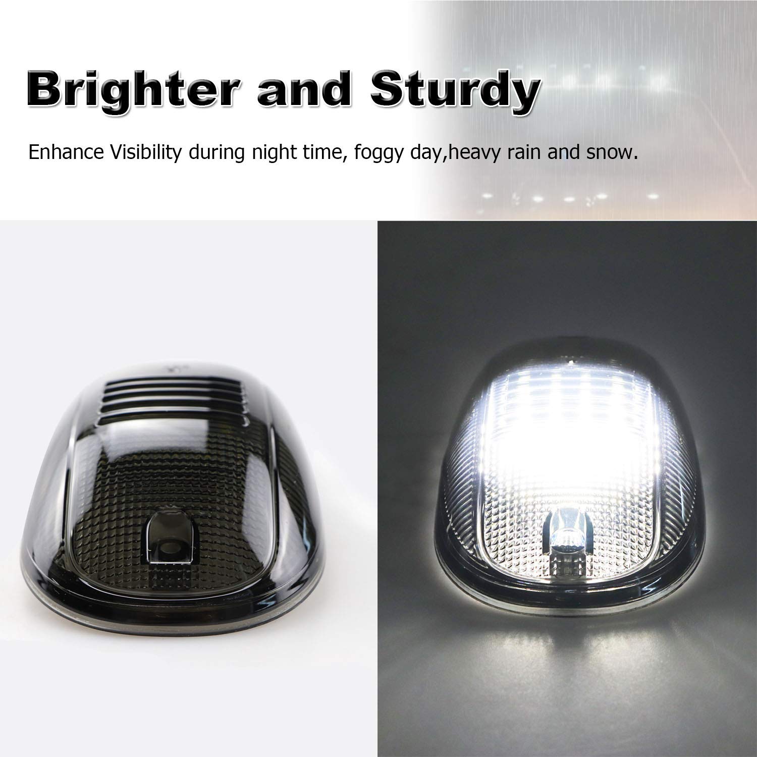 Cab Roof Marker Lights For 03-16 Dodge Ram 1500 2500 3500 (Smoked Lens With 16 White Leds)