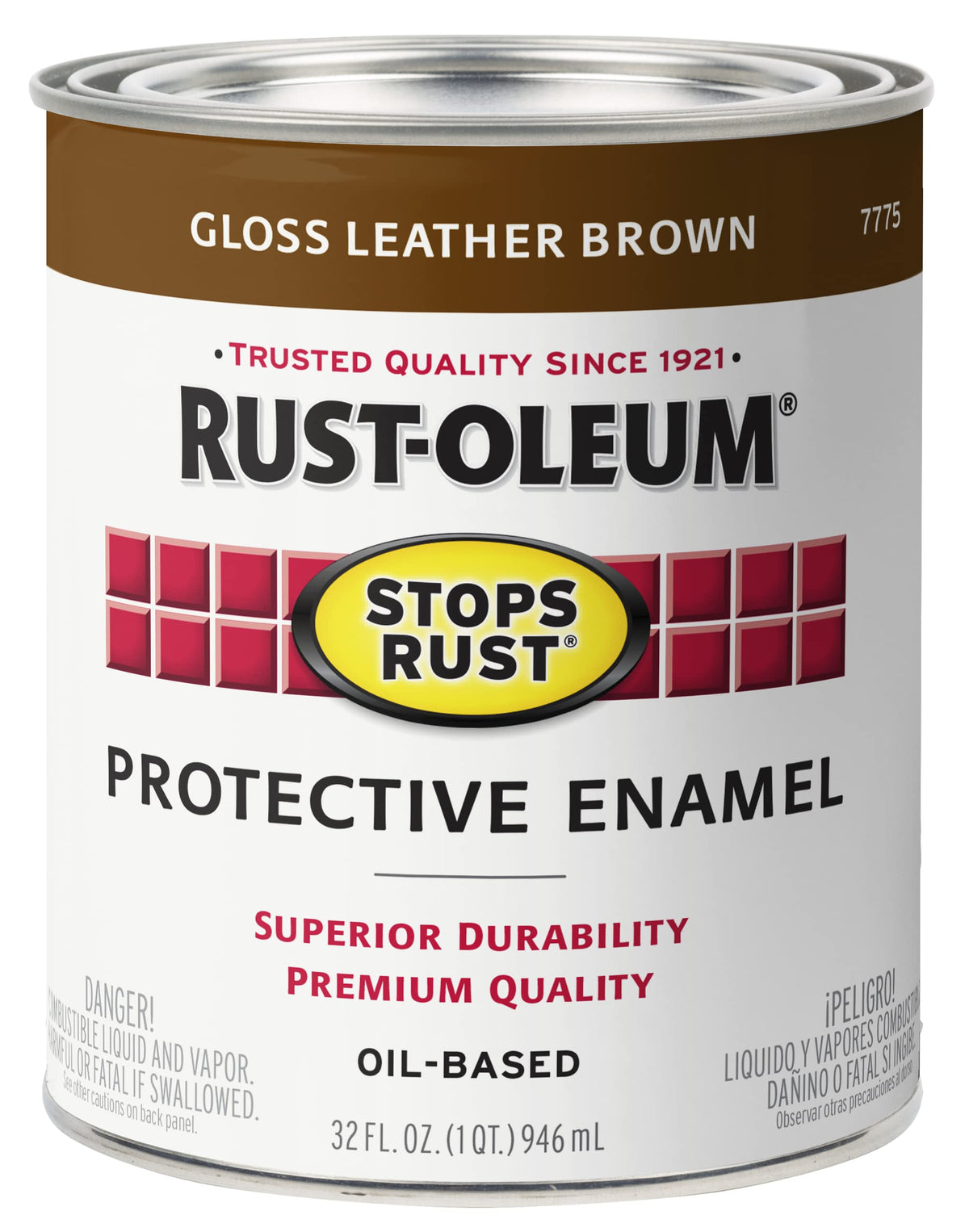 Stops Rust Gloss Brush On Paintrust-Oleum 7775502 Stops Rust Brush On Paint, Quart, Gloss Leather Brown