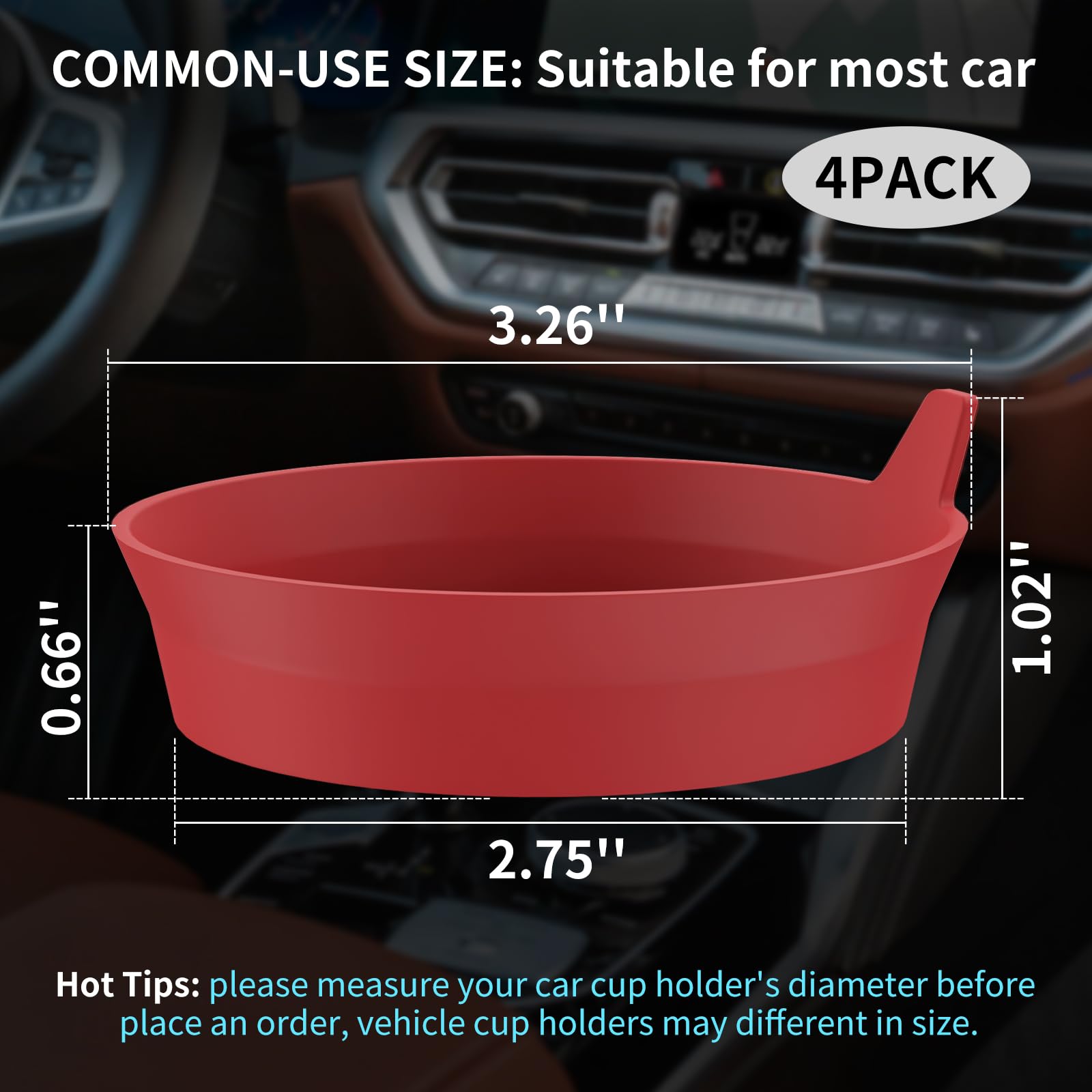 ME.FAN Car Cup Coasters [4 Pack] Silicone Car Coasters/Automotive Cup Mats - Universal Non-Slip Recessed Car Interior Accessorie