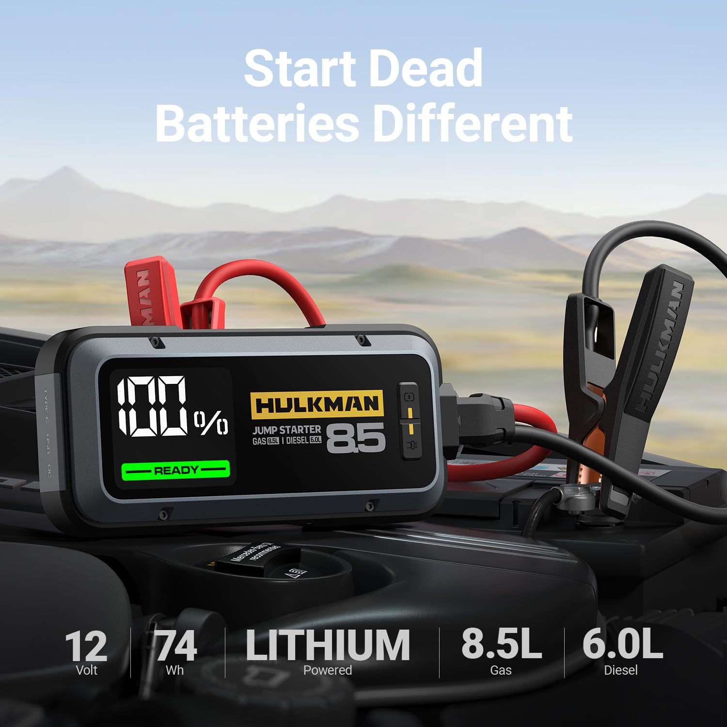 Hulkman Alpha85 Smart Jumpstarter 2000 Amp 20000Mah Car Starter For Up To 8.5L Gas And 6L Diesel Engines With Boost Function For Totally Dead Battery 12V Lithium Portable Car Battery Booster Pack