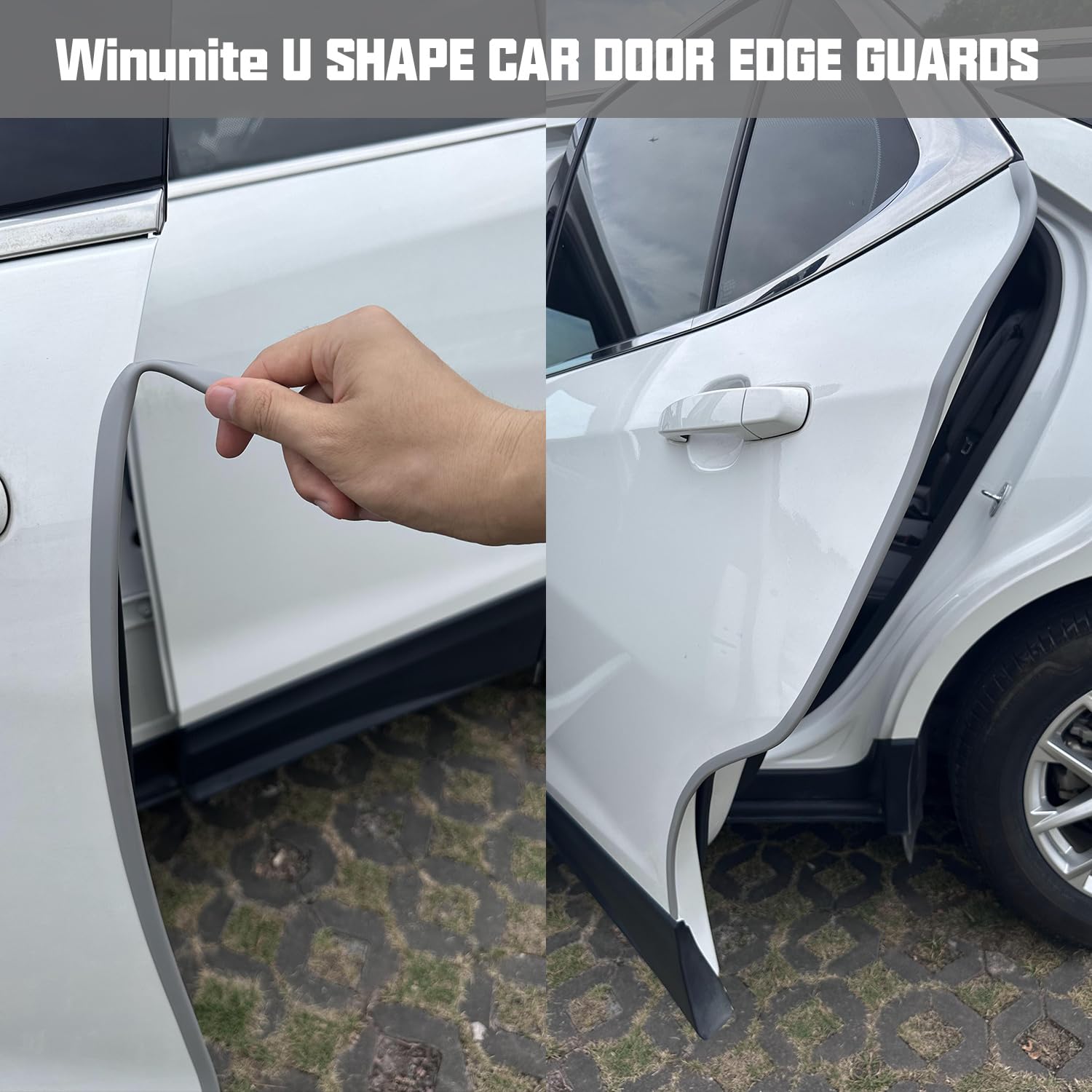 Winunite 16.4Ft(5M) Car Door Edge Guards Light Gray, Fit Most Vehicles, Self-Adhesive Pvc, Fade-Resistant, U-Shaped Automotive T