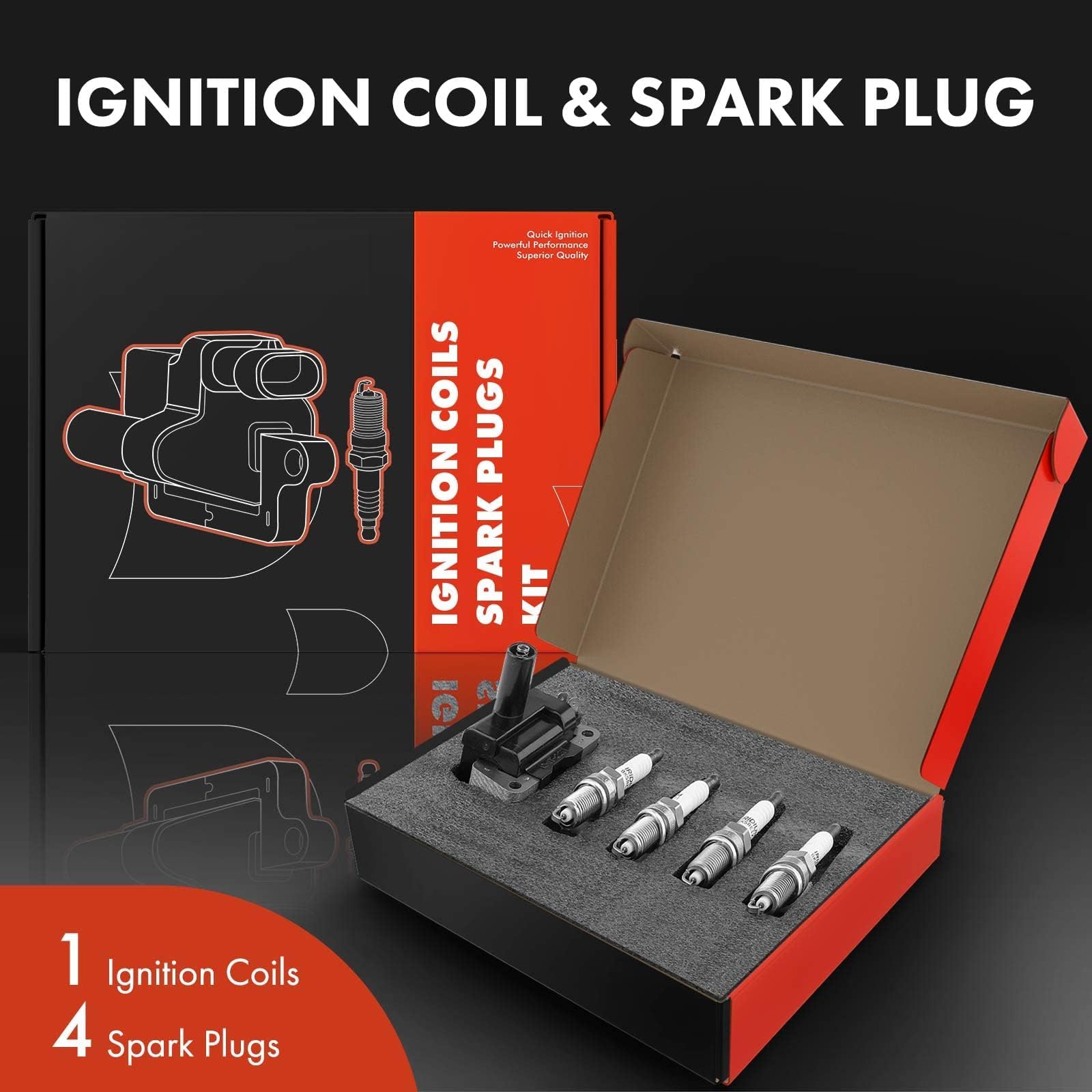 A-Premium 1X Ignition Coil Pack And 4X Iridium Spark Plugs Compatible With Nissan Frontier 2001-2004, Sentra 1996-1999, 1.6L 2.4