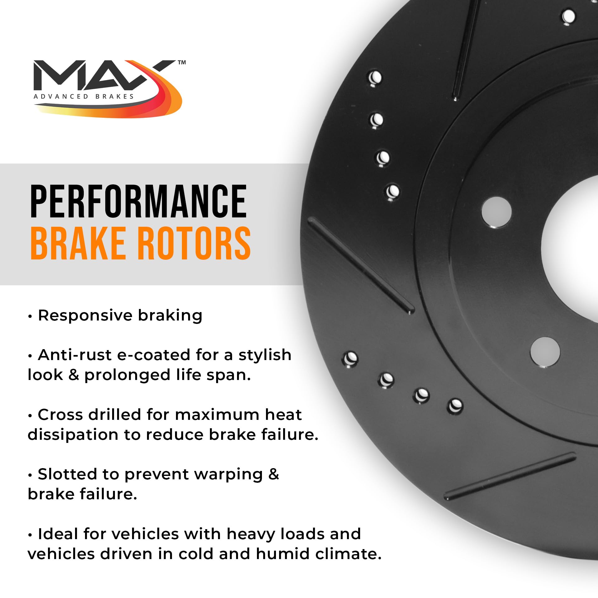 Max Advanced Brakes Front & Rear Brake Kit For 2007-2018 Chevy Silverado 1500 Suburban 1500 Gmc Sierra 1500 Yukon Xl Replacement Drilled Slotted Black Coated Disc Brake Rotors And Ceramic Brake Pads