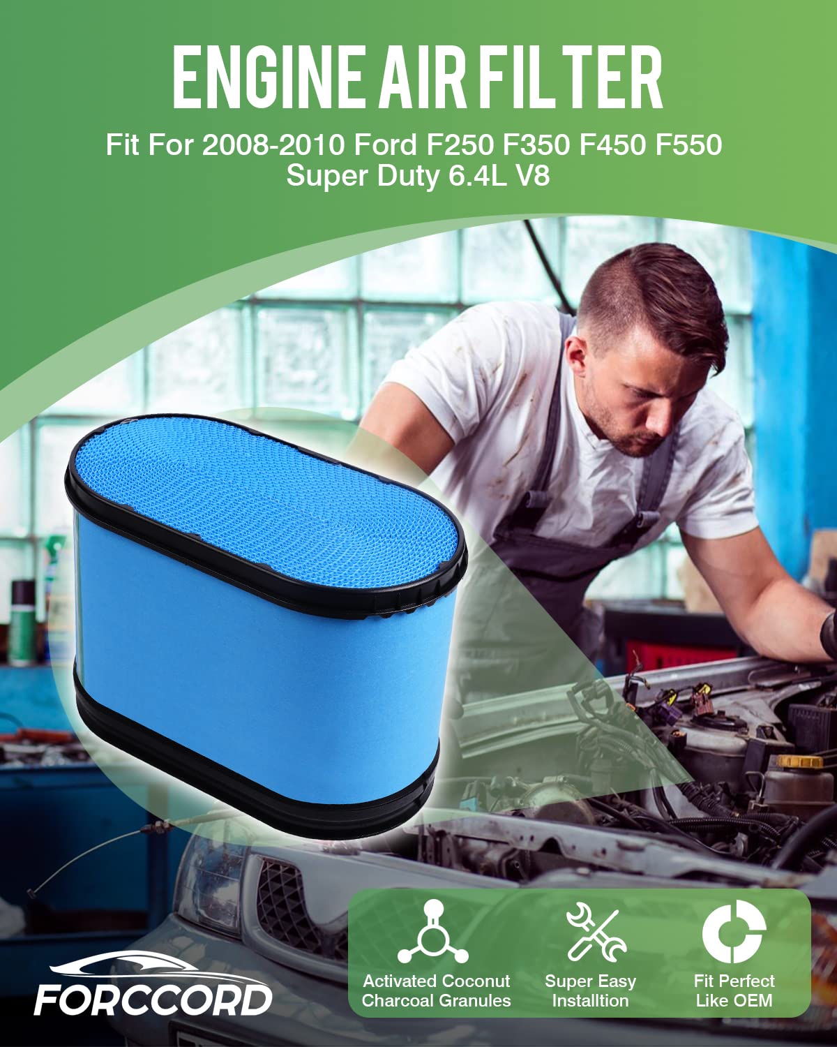 Forccord Engine Air Filter Fits For Ford 6.4L V8 F250 Super Duty, F350 Super Duty, F450 Super Duty, F550 Super Duty (2008 2009 2