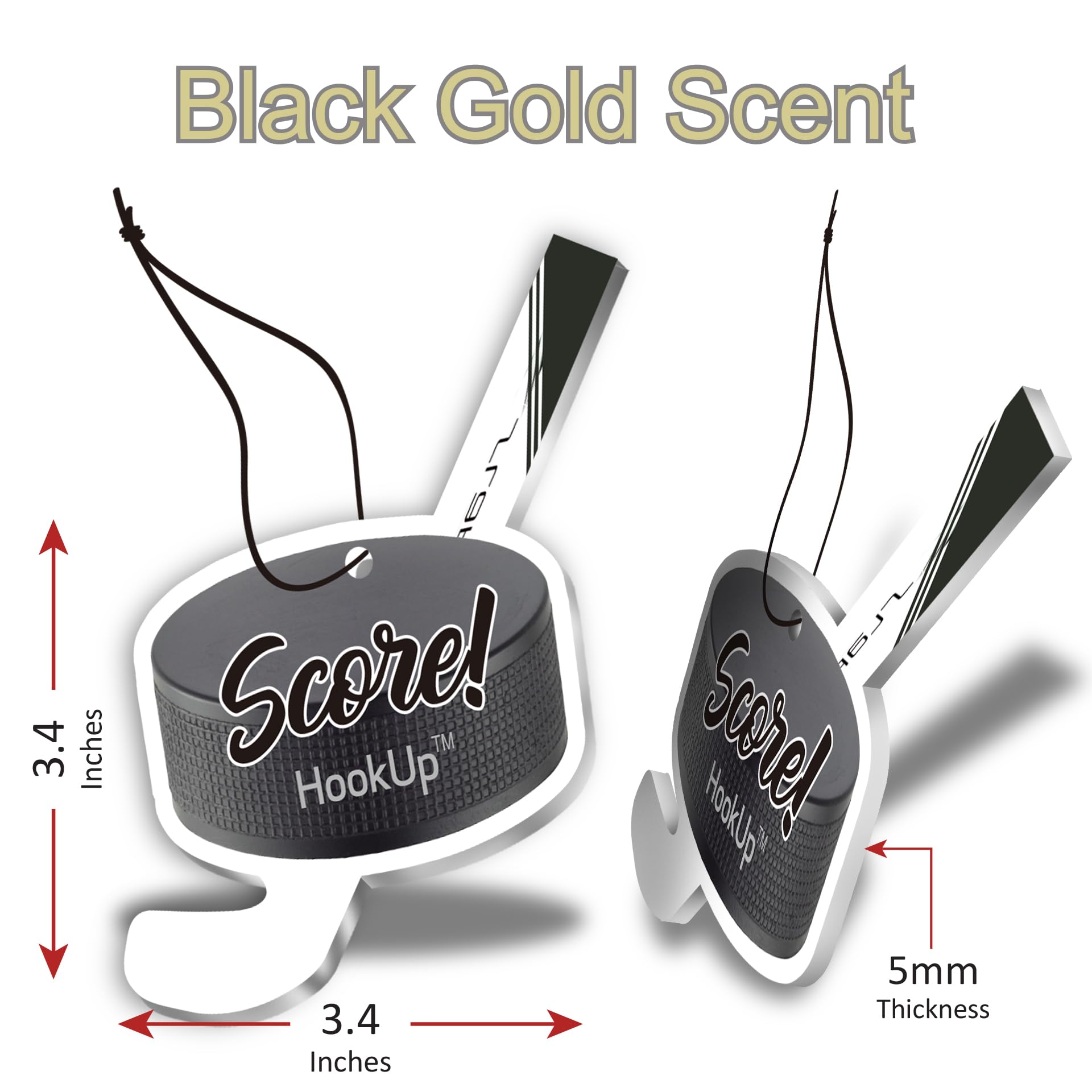 Hockey Car Air Freshener by HookUp - 2 Pack - Black Gold Scent (Extra Strong) | Unique Hockey Gift for Players, Coach, Fans | Ha