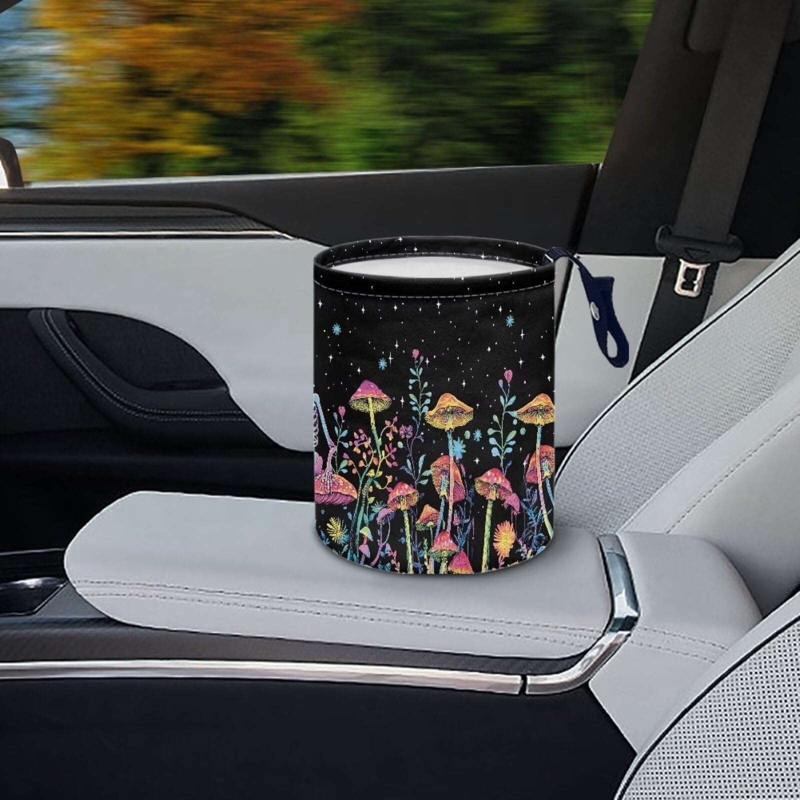 Brosoneto Mushroom Skull Car Trash Bag - Portable Garbage Bin for Front Seat, Back Seat, Floor - Universal Collapsible Easy to C