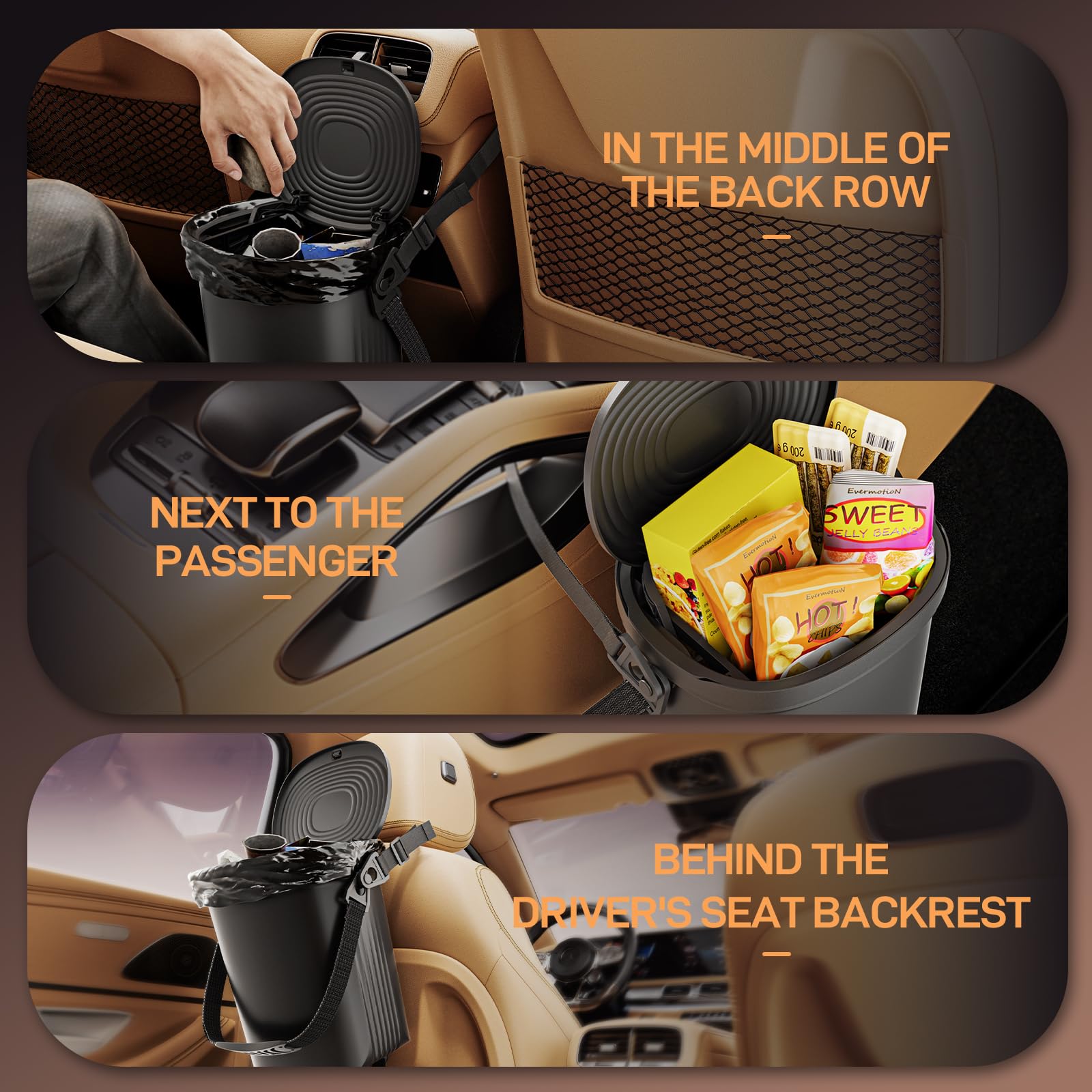 Waretary Trash Can for Car Garbage: Leakproof Silicone Car Waste Bin w/Lid for Drivers and Passengers; 1.9 Gallon Garbage Contai